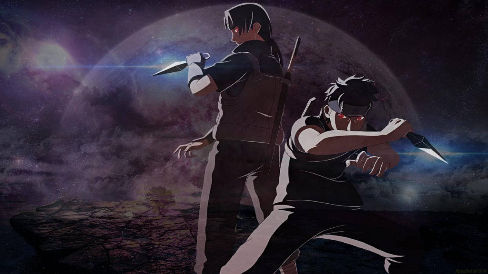 Shisui Uchiha, kunai knives, cosmic backdrop, HD Desktop Wallpaper
