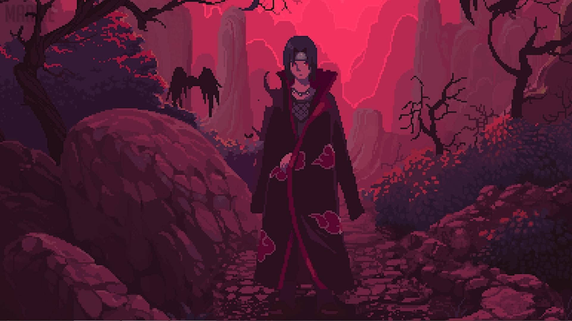 Shisui Uchiha, red cloud cloak, crimson forest, Full HD Desktop Wallpaper