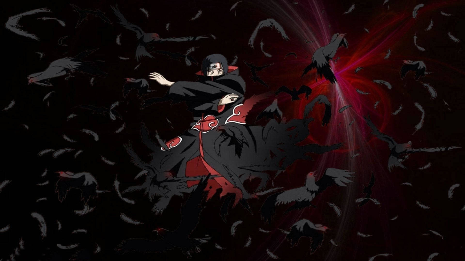 Shisui Uchiha, black cloak with red clouds, swirling red energy, Full HD Desktop Wallpaper