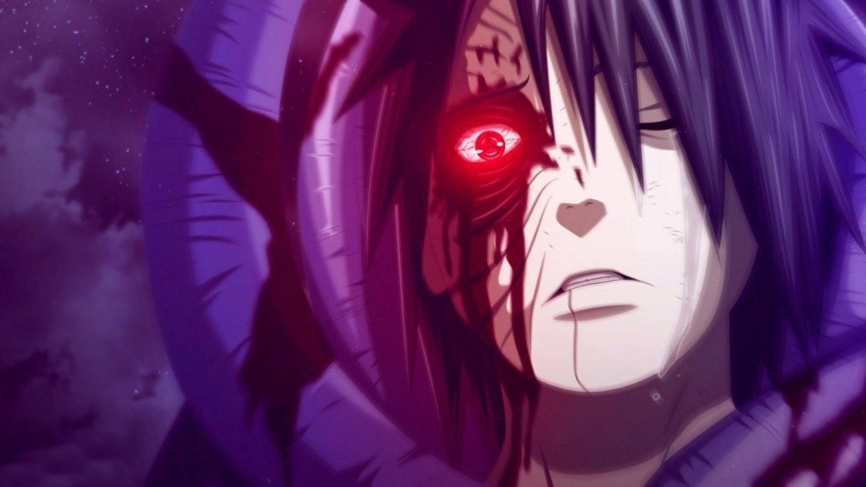 Shisui Uchiha, glowing red eye, purple hair, HD Desktop Wallpaper