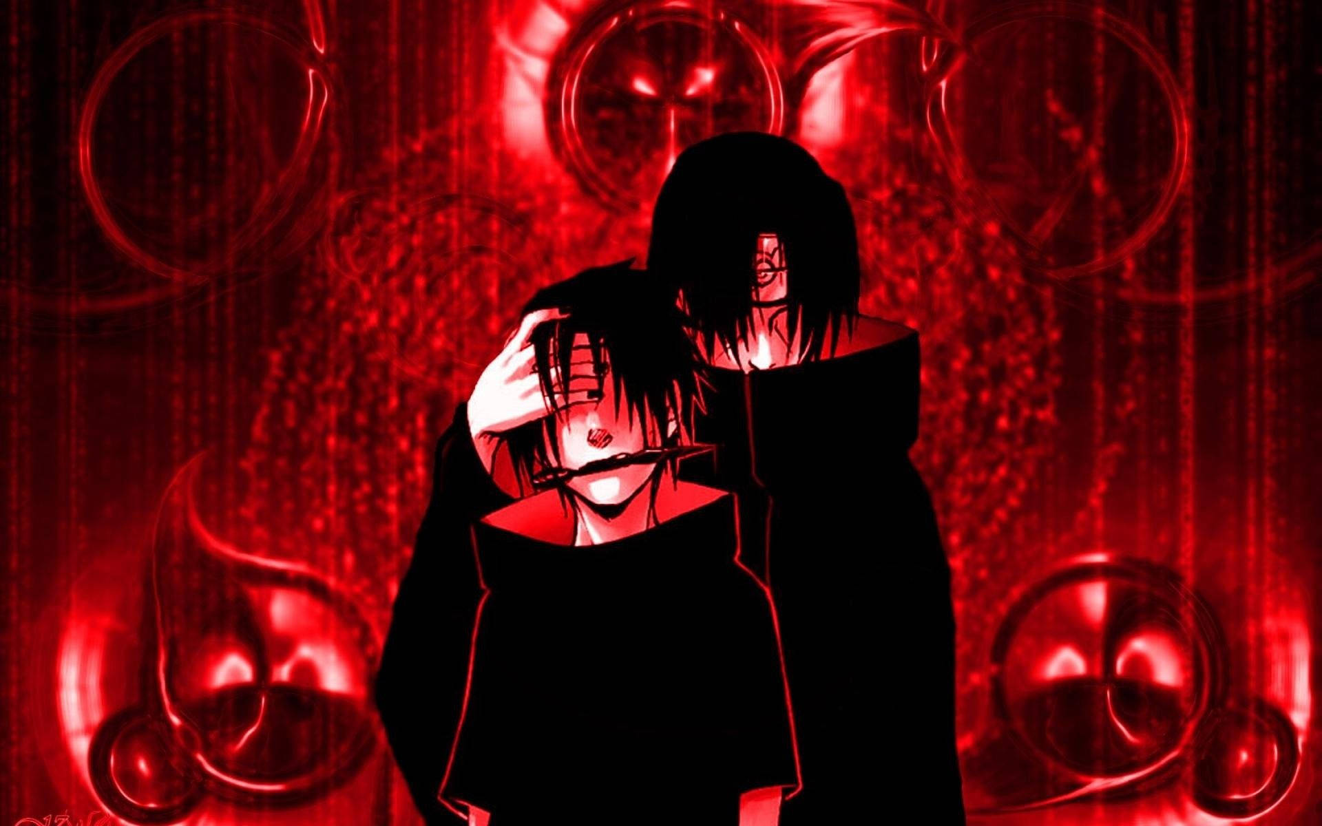 Shisui Uchiha, dark red glowing environment, abstract circular patterns, Full HD Desktop Wallpaper