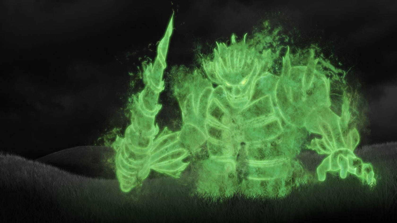 Shisui Uchiha, glowing green spectral warrior, jagged sword, HD Desktop Wallpaper