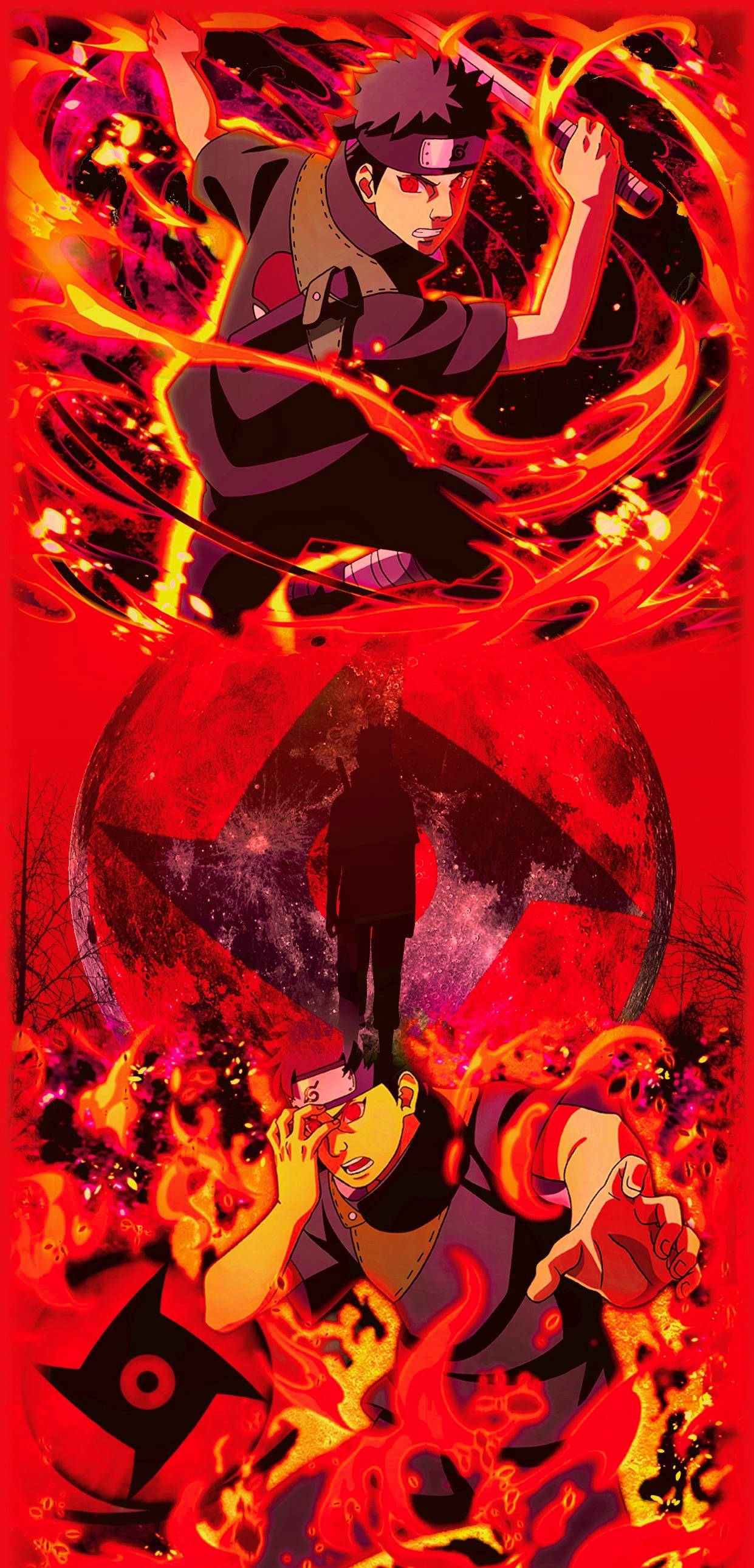 Shisui Uchiha, red blazing, fiery chakra, 2K Phone Wallpaper