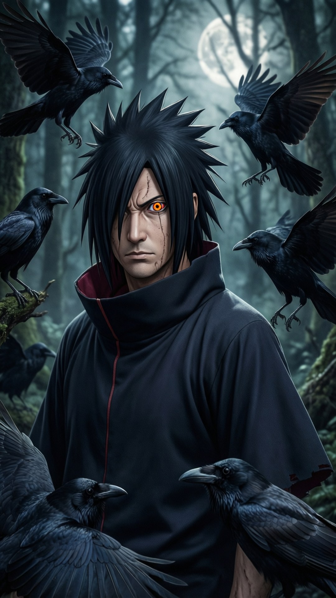 Shisui, crow whisperer, glowing orange eye, Full HD Phone Wallpaper