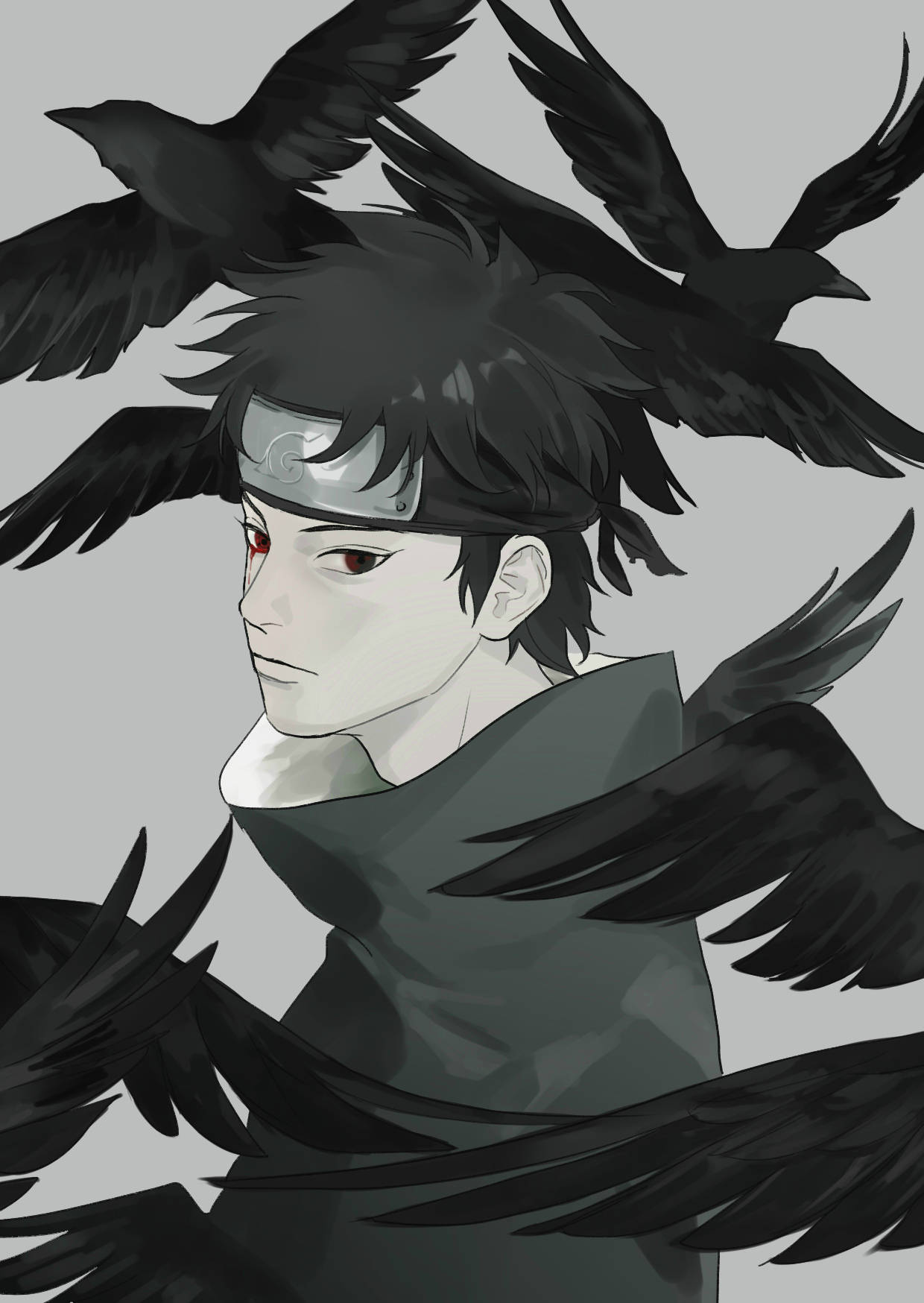 Shisui, black ravens, red eyes, HD Phone Wallpaper