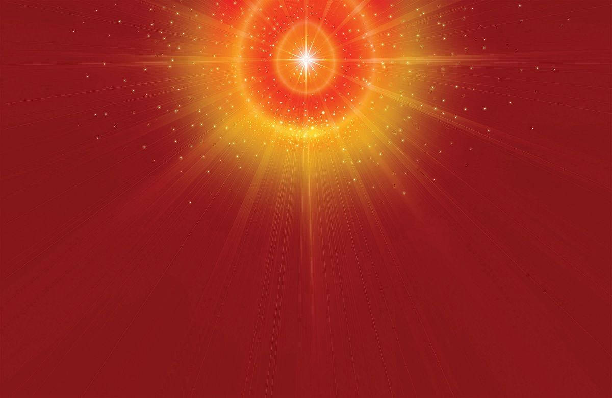 Red Sky Shiv Baba, golden sunburst, deep red gradient sky, SD Desktop Wallpaper