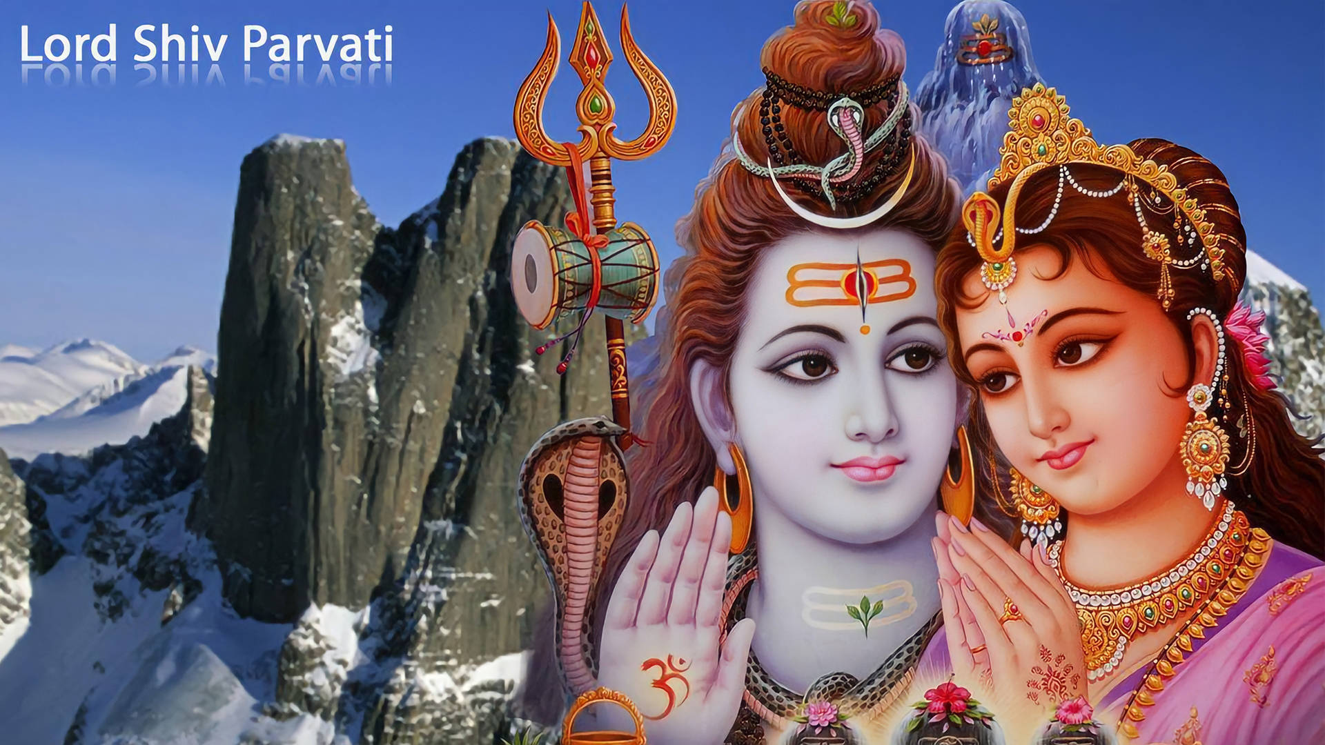 Shiv Parvati, golden jewelry, sacred symbols, Full HD Desktop Wallpaper