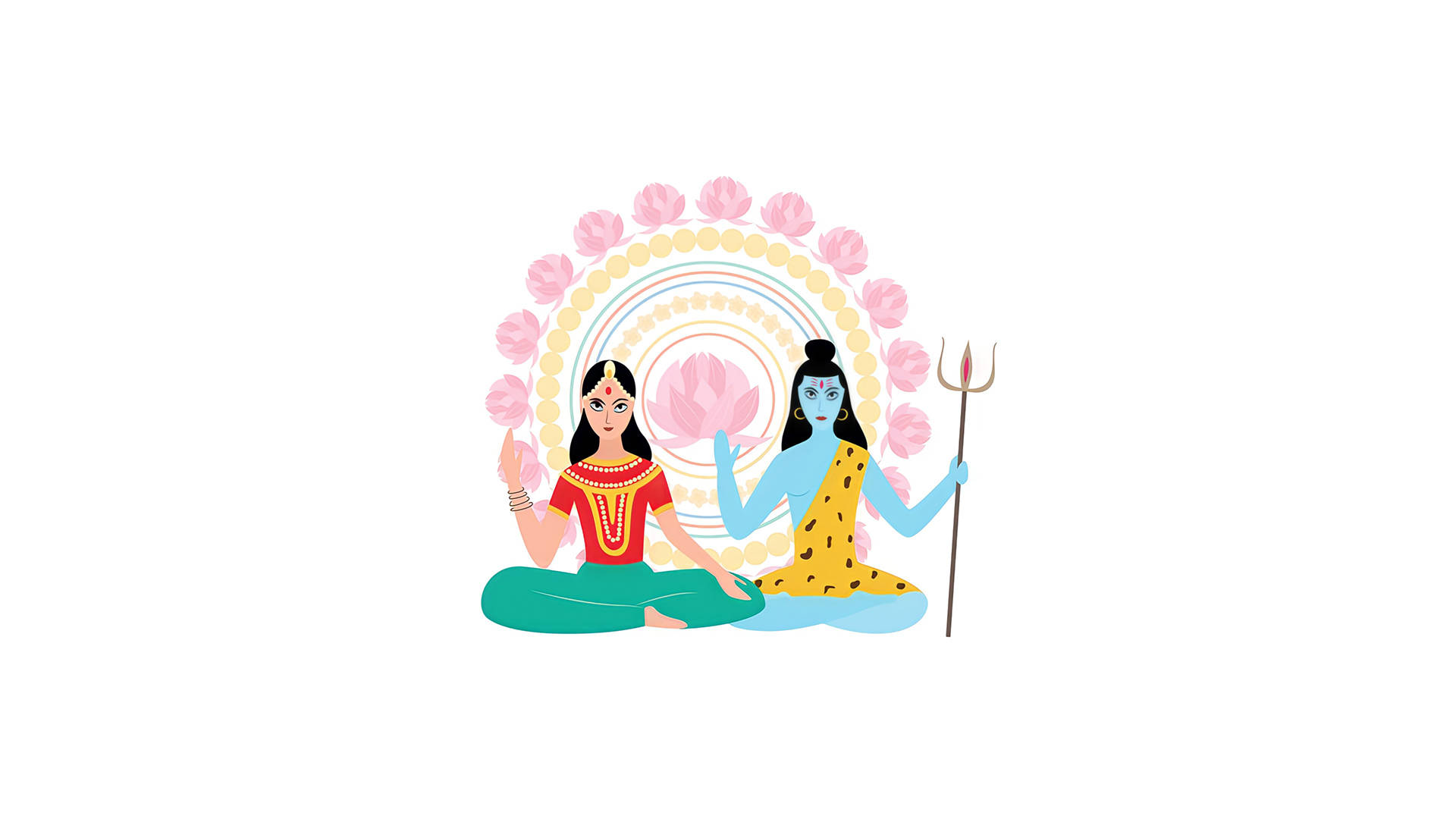 Shiv Parvati, meditation wreath, floral mandala, Full HD Desktop Wallpaper
