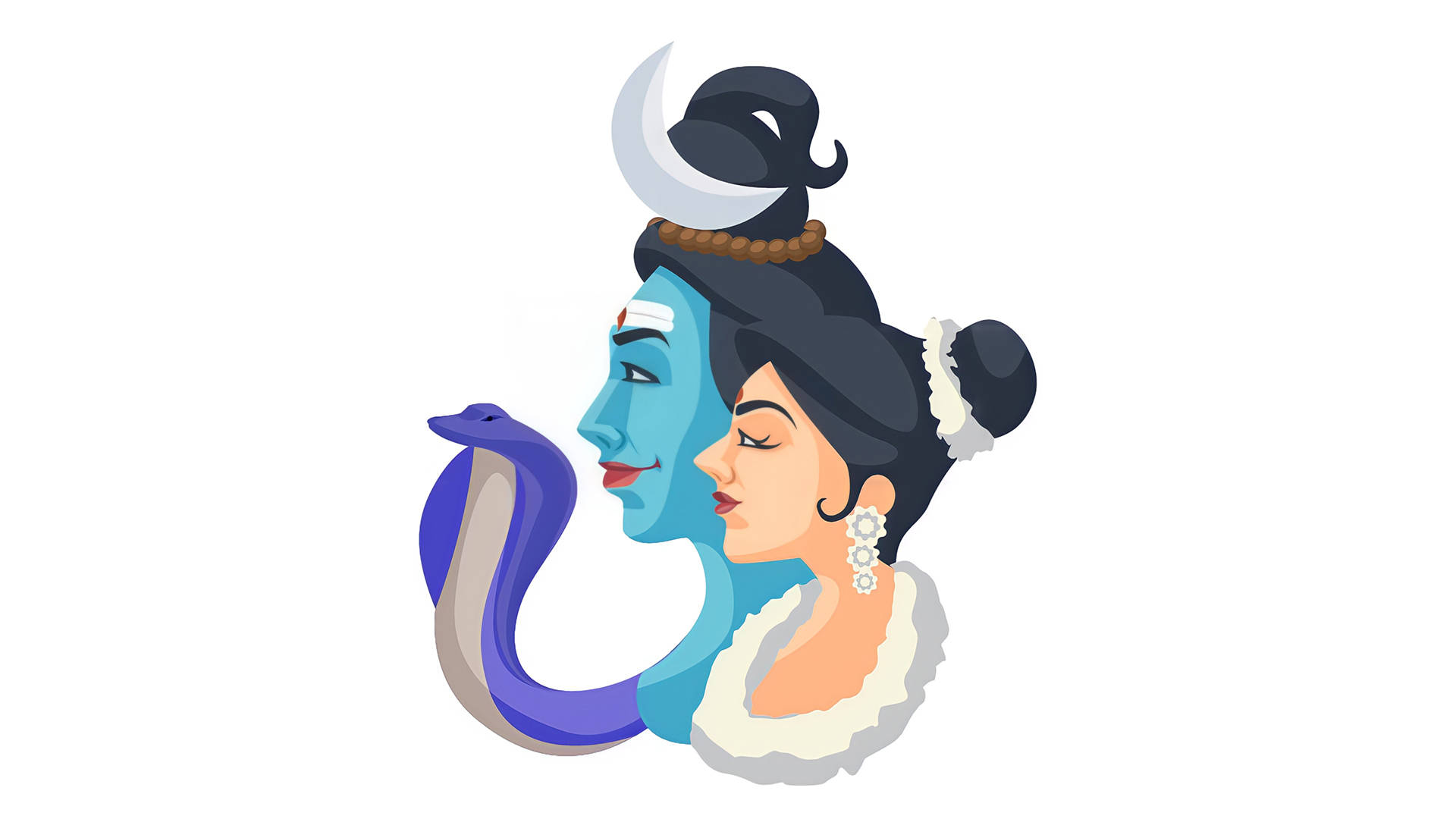Shiv Parvati, blue-skinned, crescent moon crown, Full HD Desktop Wallpaper