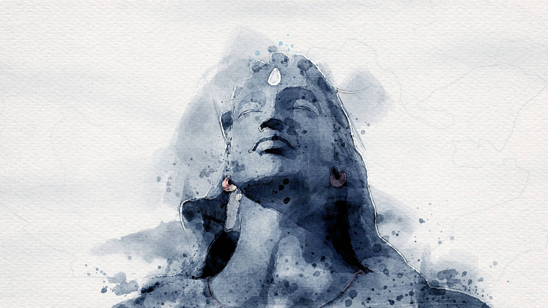 Shiv Shankar, watercolor portrait, stone deity, Full HD Desktop Wallpaper