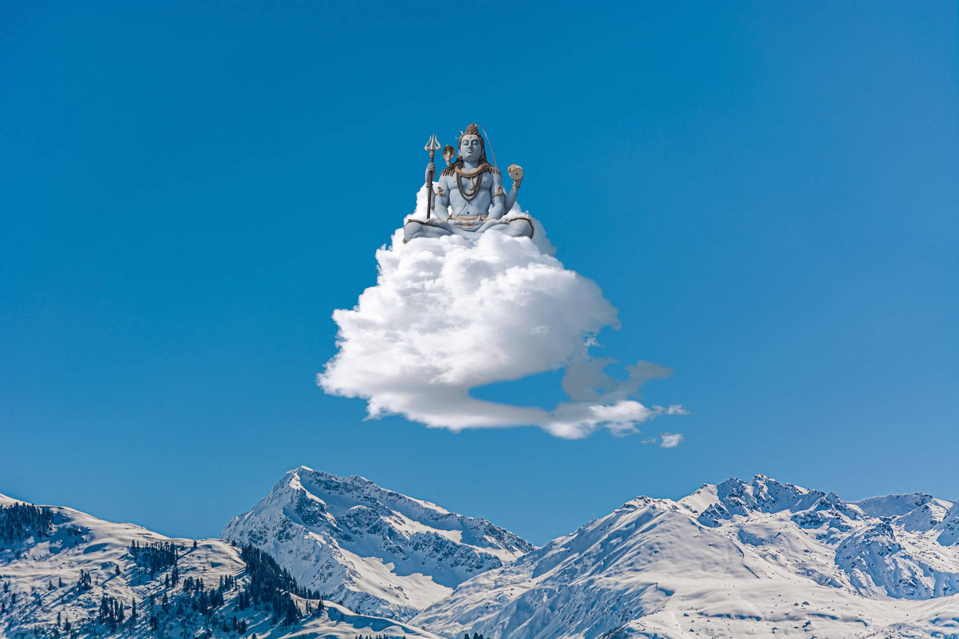Shiv Shankar, silver deity statue, fluffy white cloud, Full HD Desktop Wallpaper