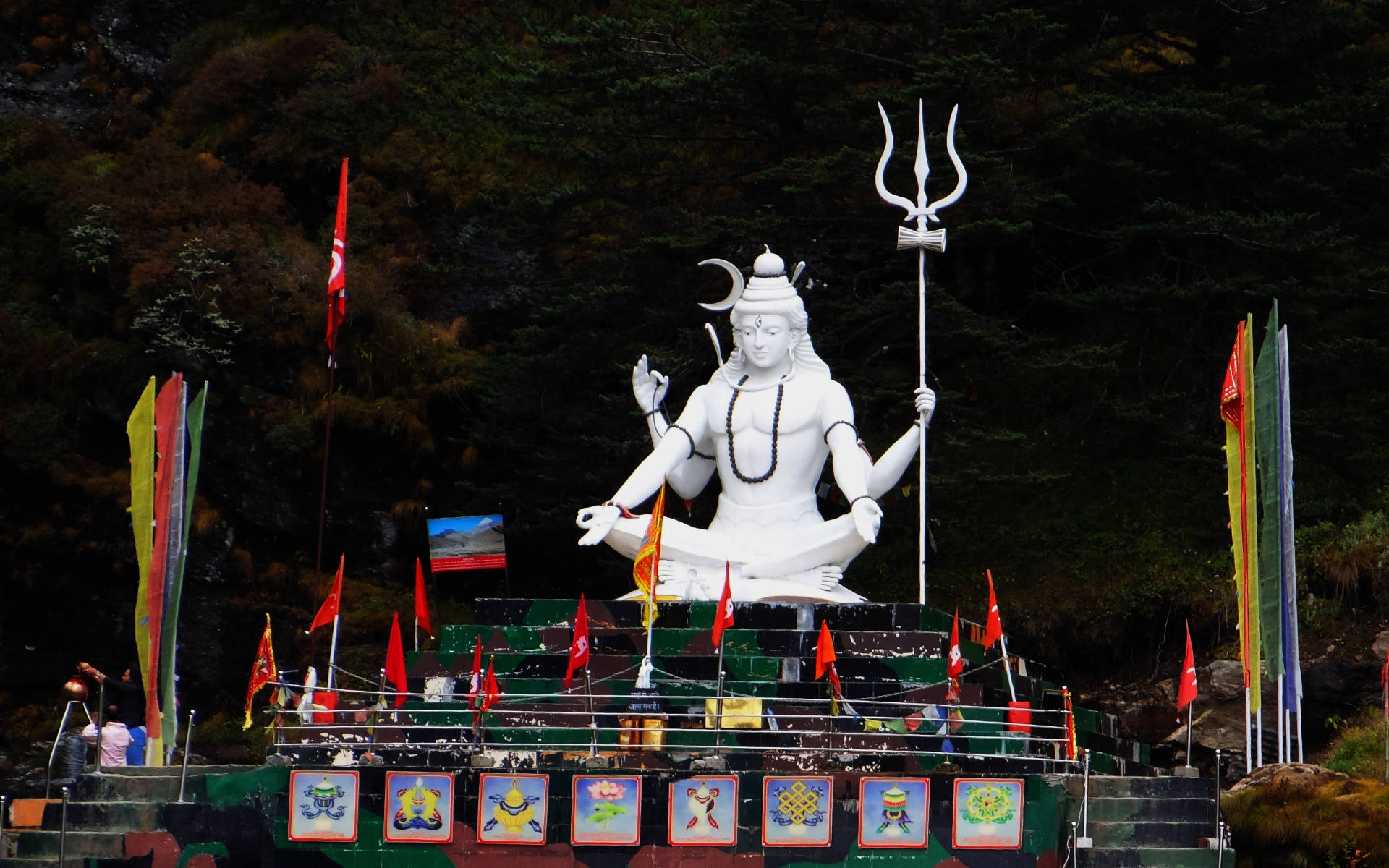 Shiv Shankar, white Shiva statue, decorated platform, Full HD Desktop Wallpaper