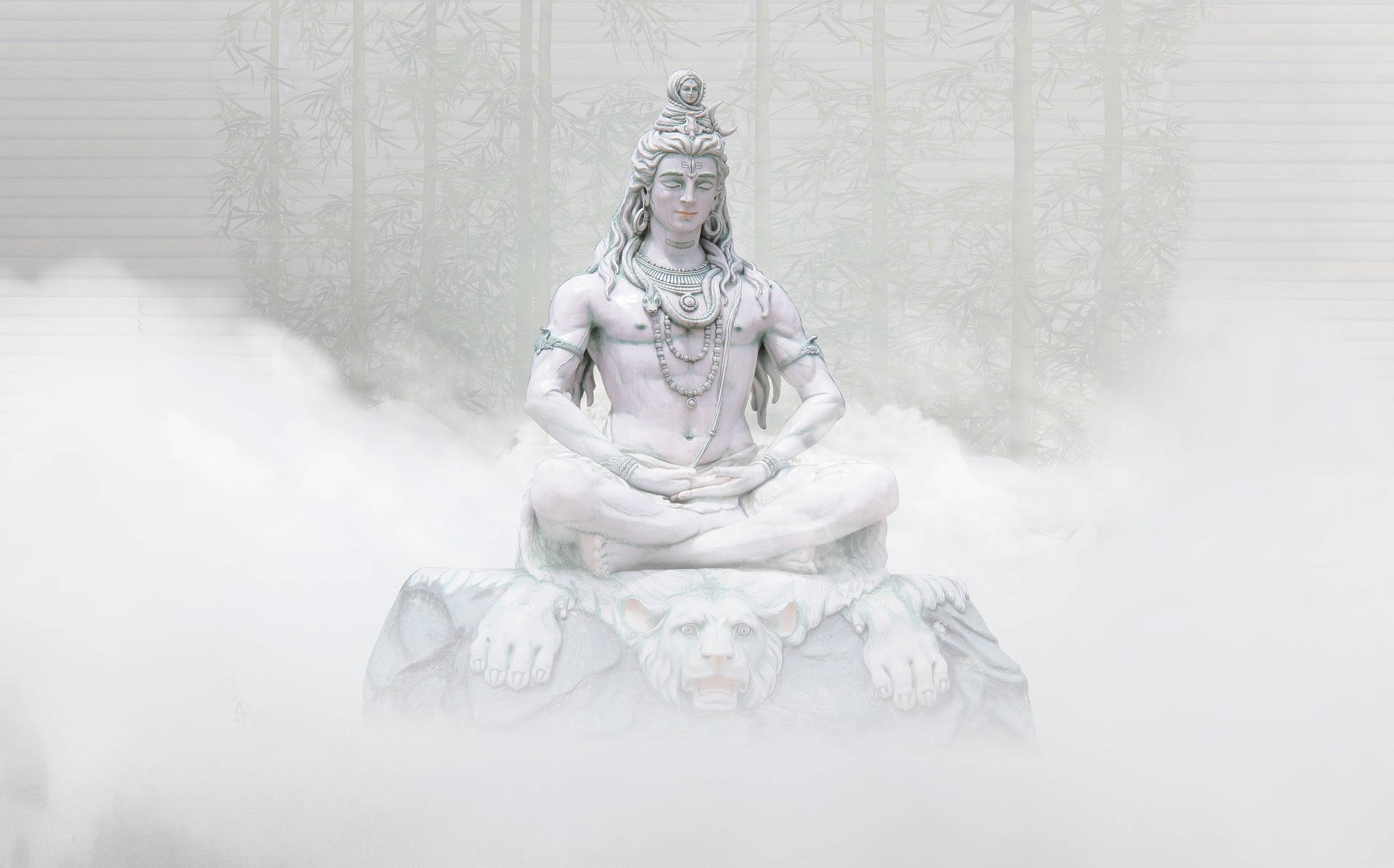 Shiv Shankar, white stone statue, lion, Full HD Desktop Wallpaper