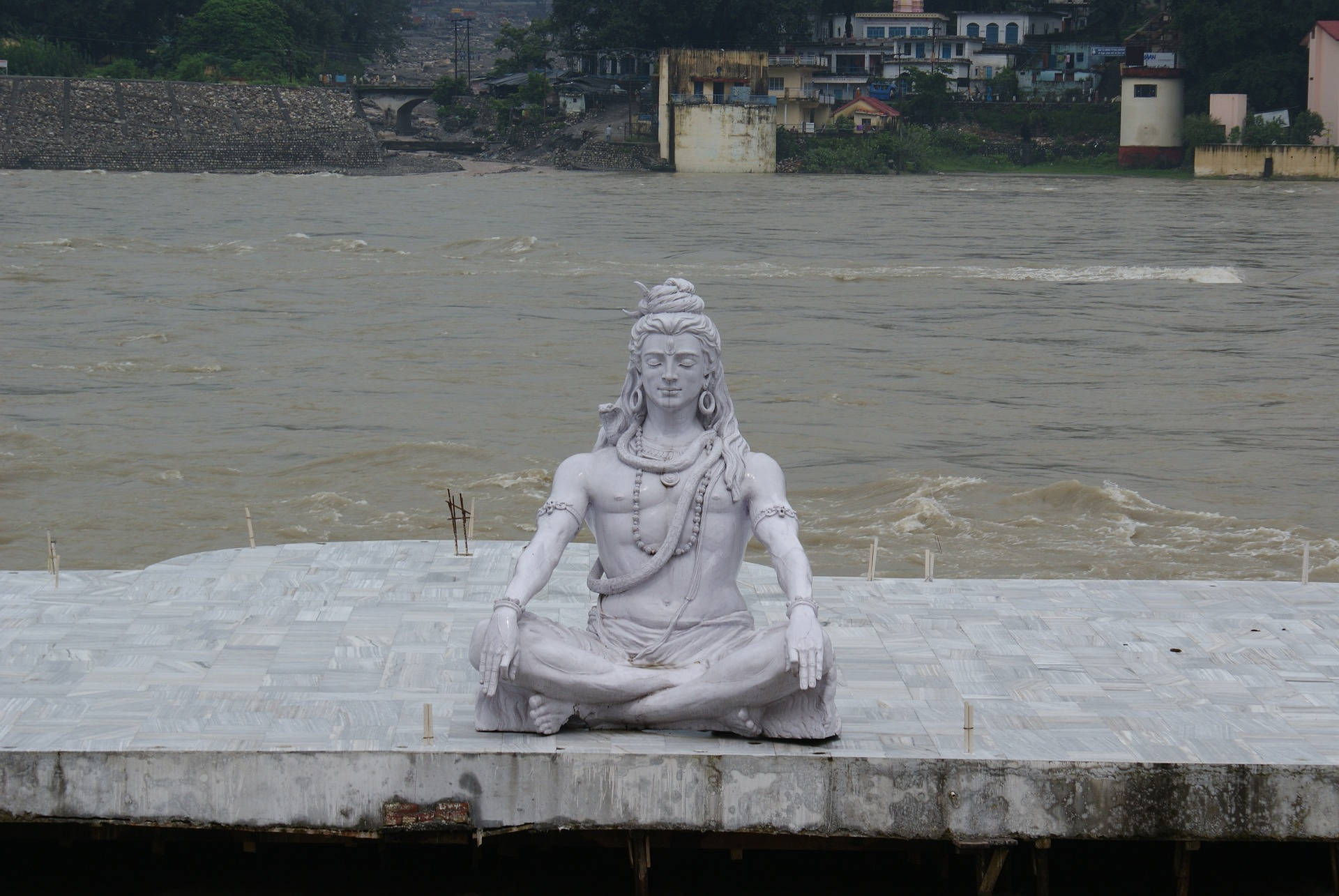 Shiv Shankar, white stone statue, meditating deity, Full HD Desktop Wallpaper