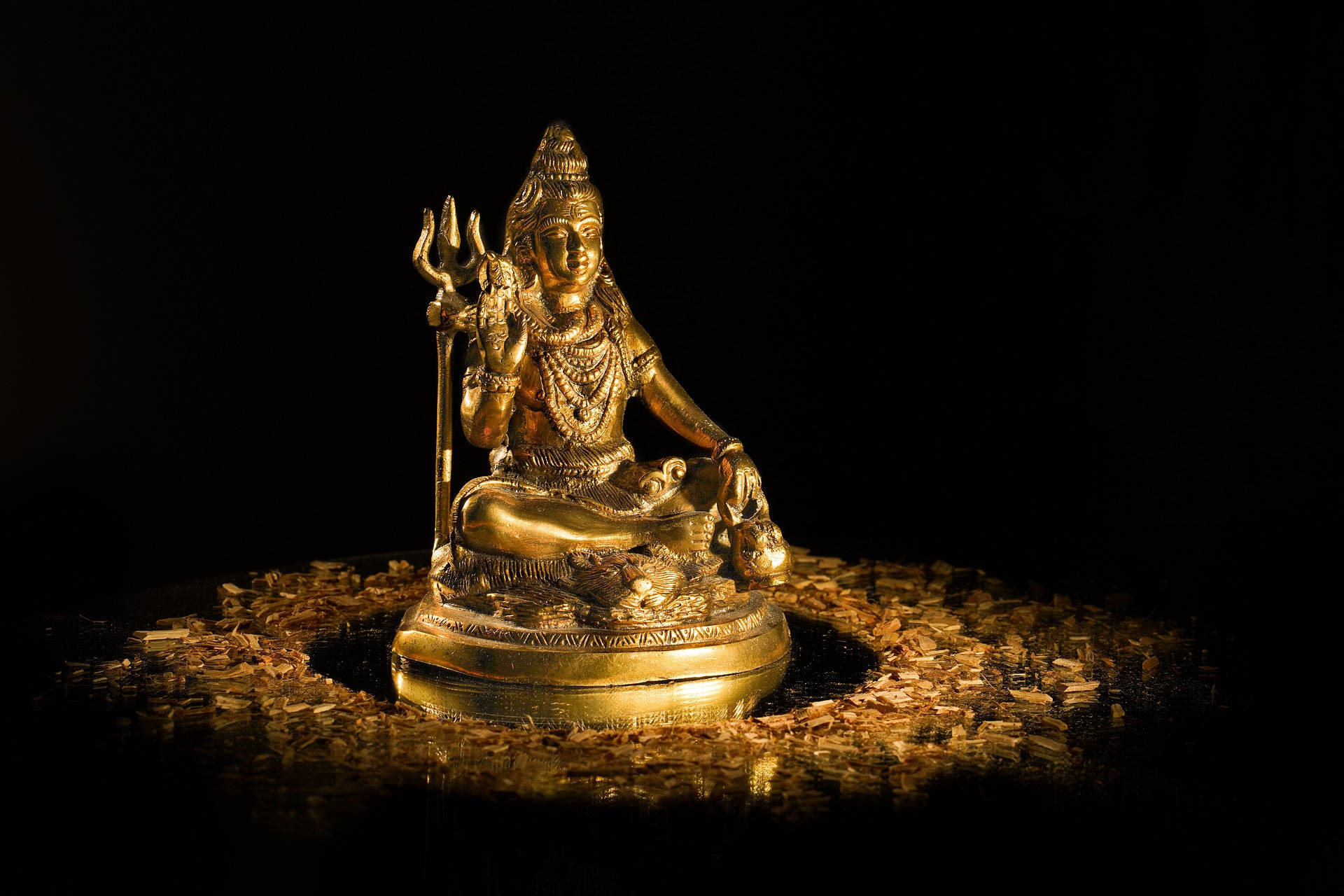 Shiv Shankar, golden statue, Hindu deity, Full HD Desktop Wallpaper