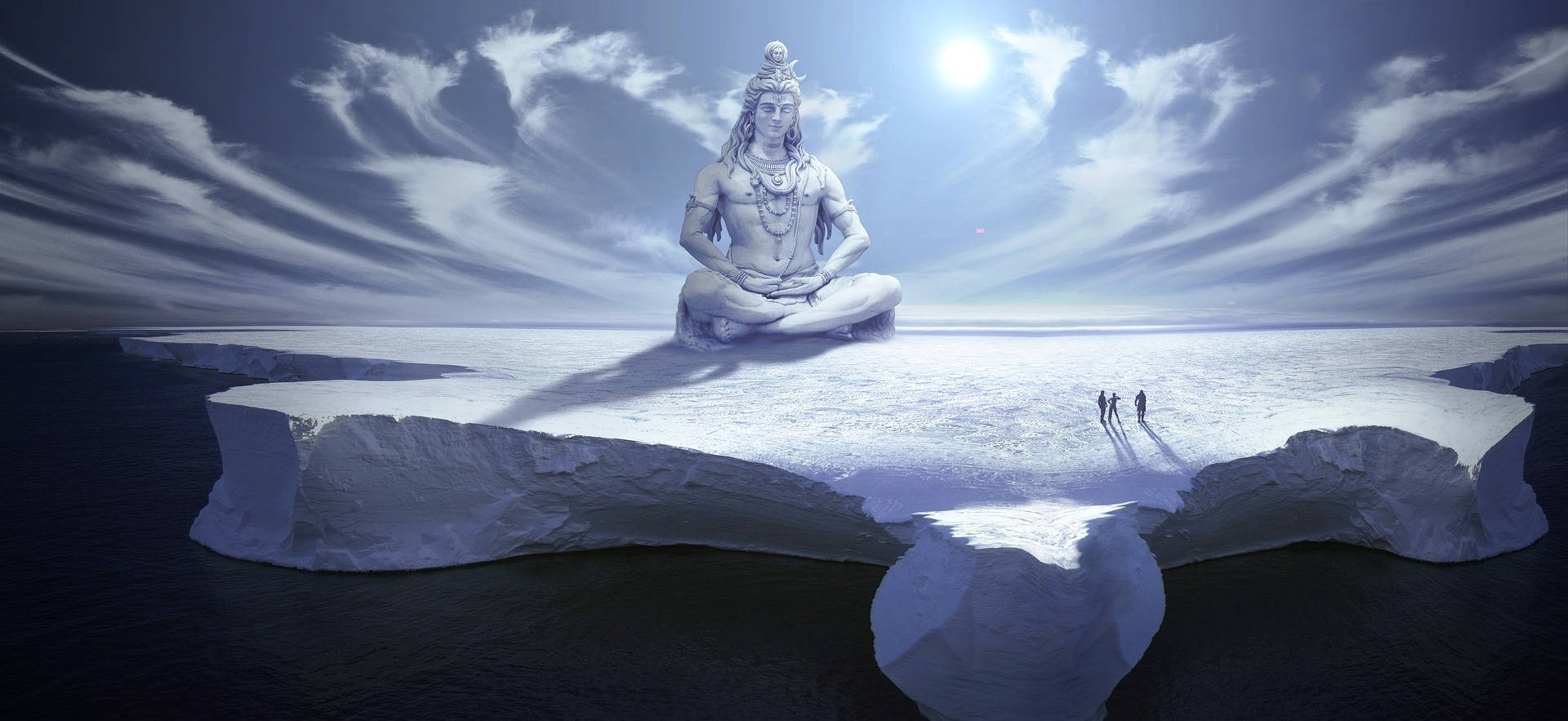 Shiv Shankar, colossal white statue, meditating deity, Full HD Desktop Wallpaper