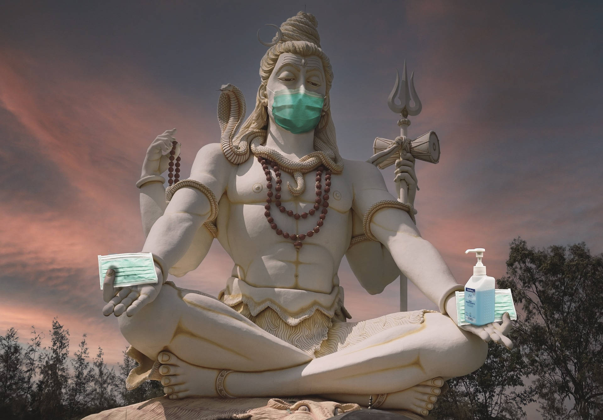 Shiv Shankar, green face mask, sanitizer, Full HD Desktop Wallpaper