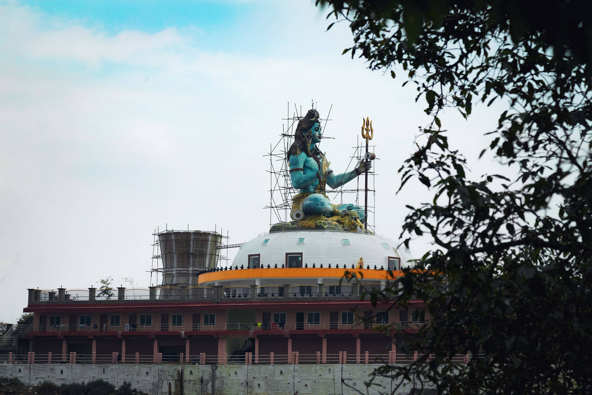 Shiv Shankar, blue Shiva statue, domed temple, Full HD Desktop Wallpaper
