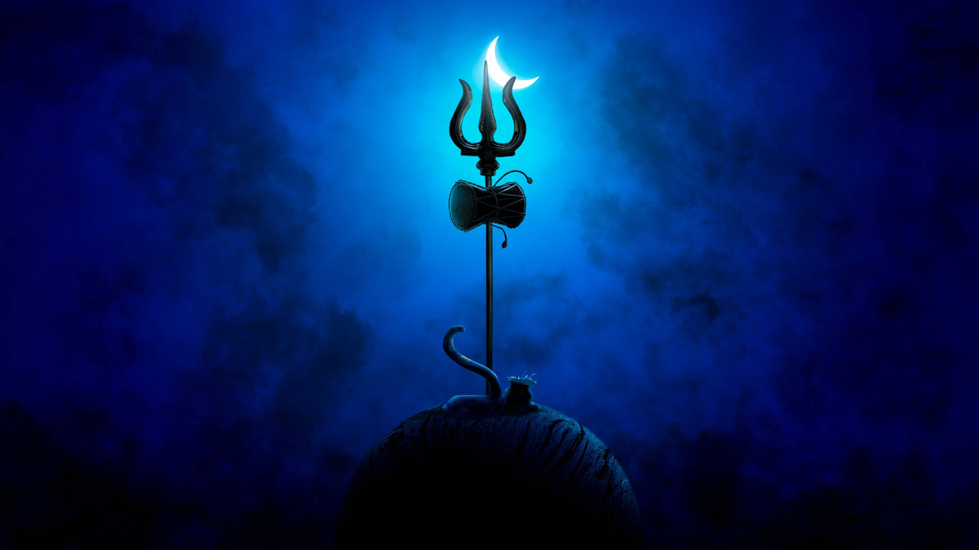 Shiv Shankar, trishula, crescent moon, Full HD Desktop Wallpaper