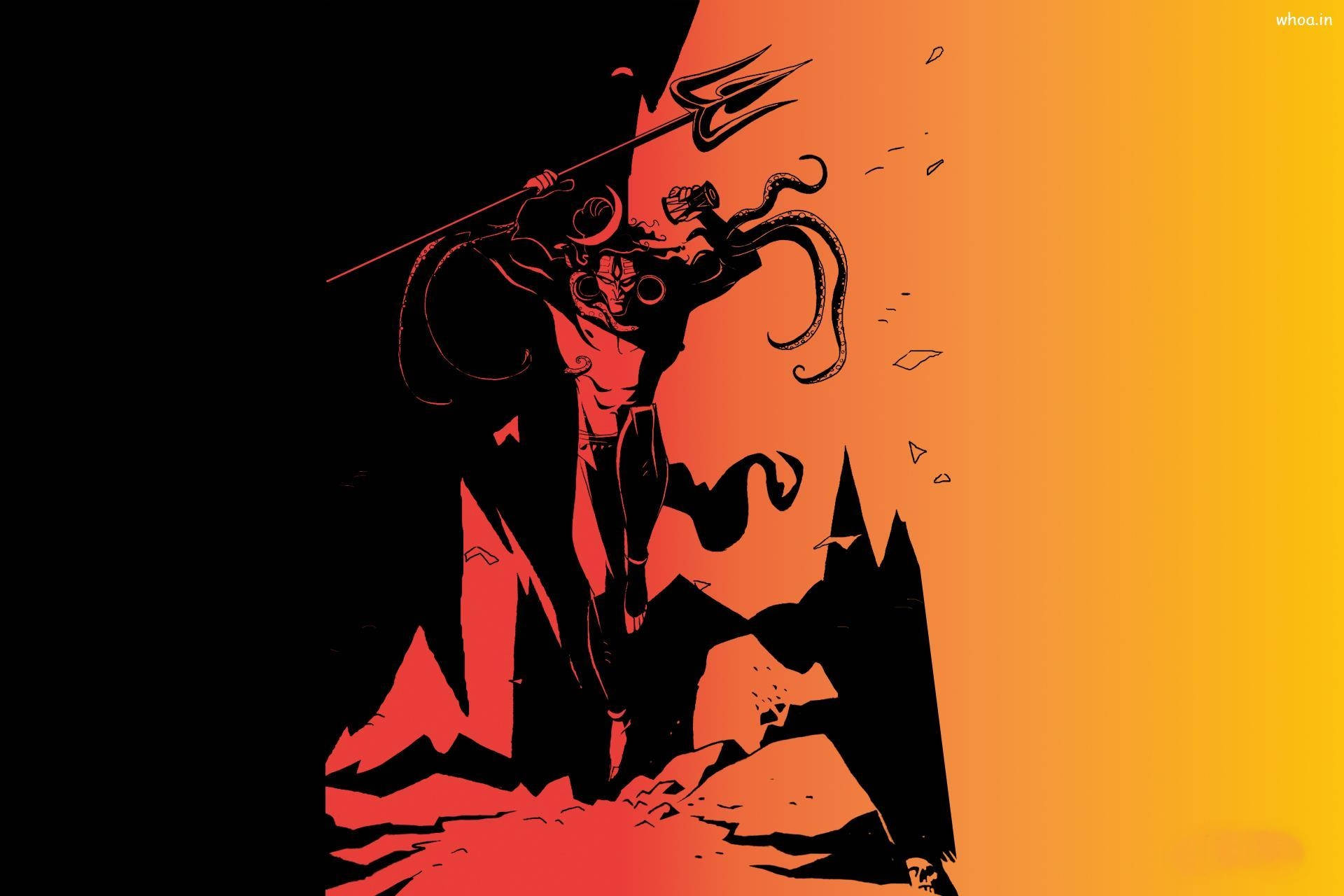 Shiv Tandav, orange and black, demonic figure, Full HD Desktop Wallpaper
