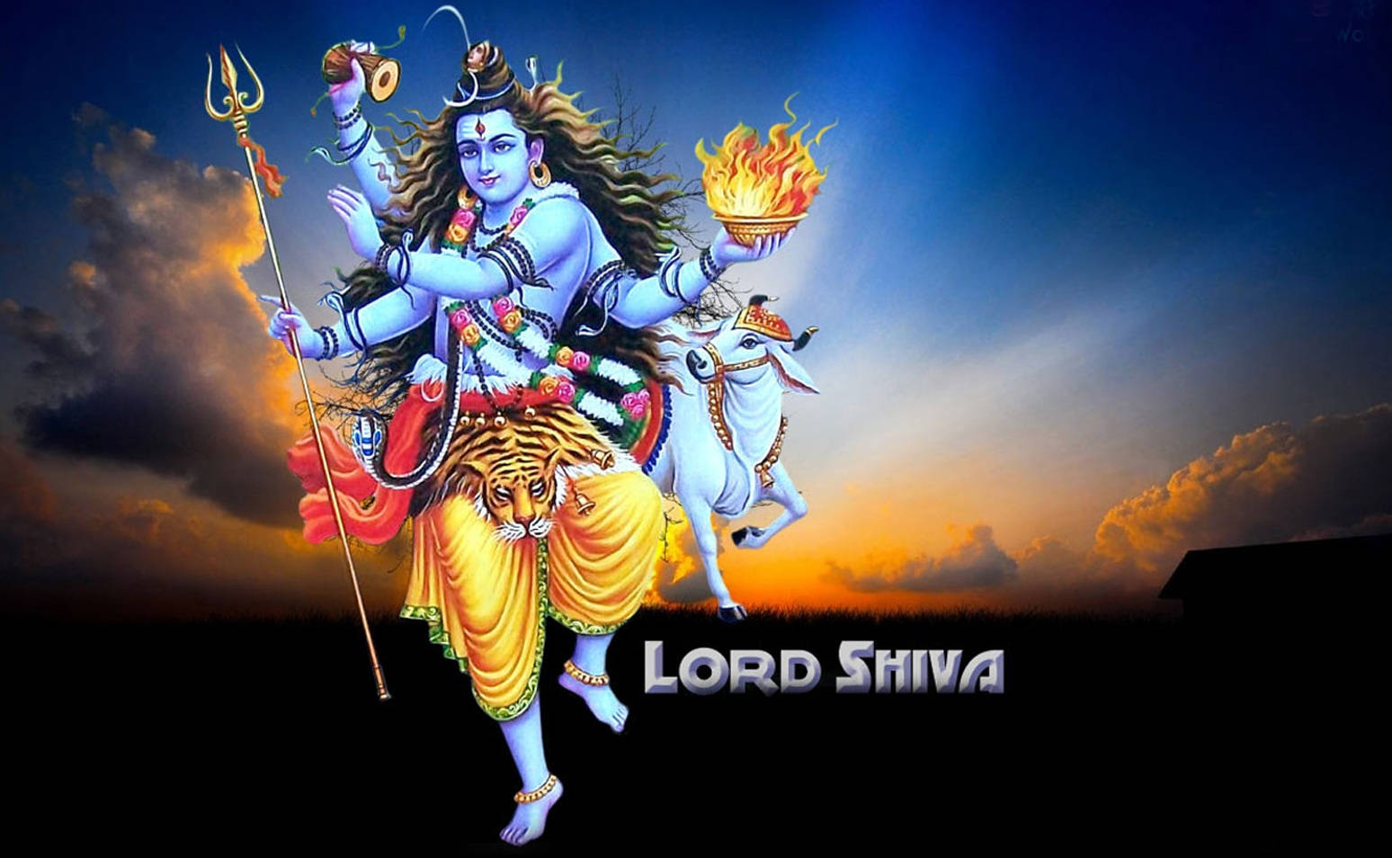 Shiv Tandav, sunset sky, white bull, HD Desktop Wallpaper