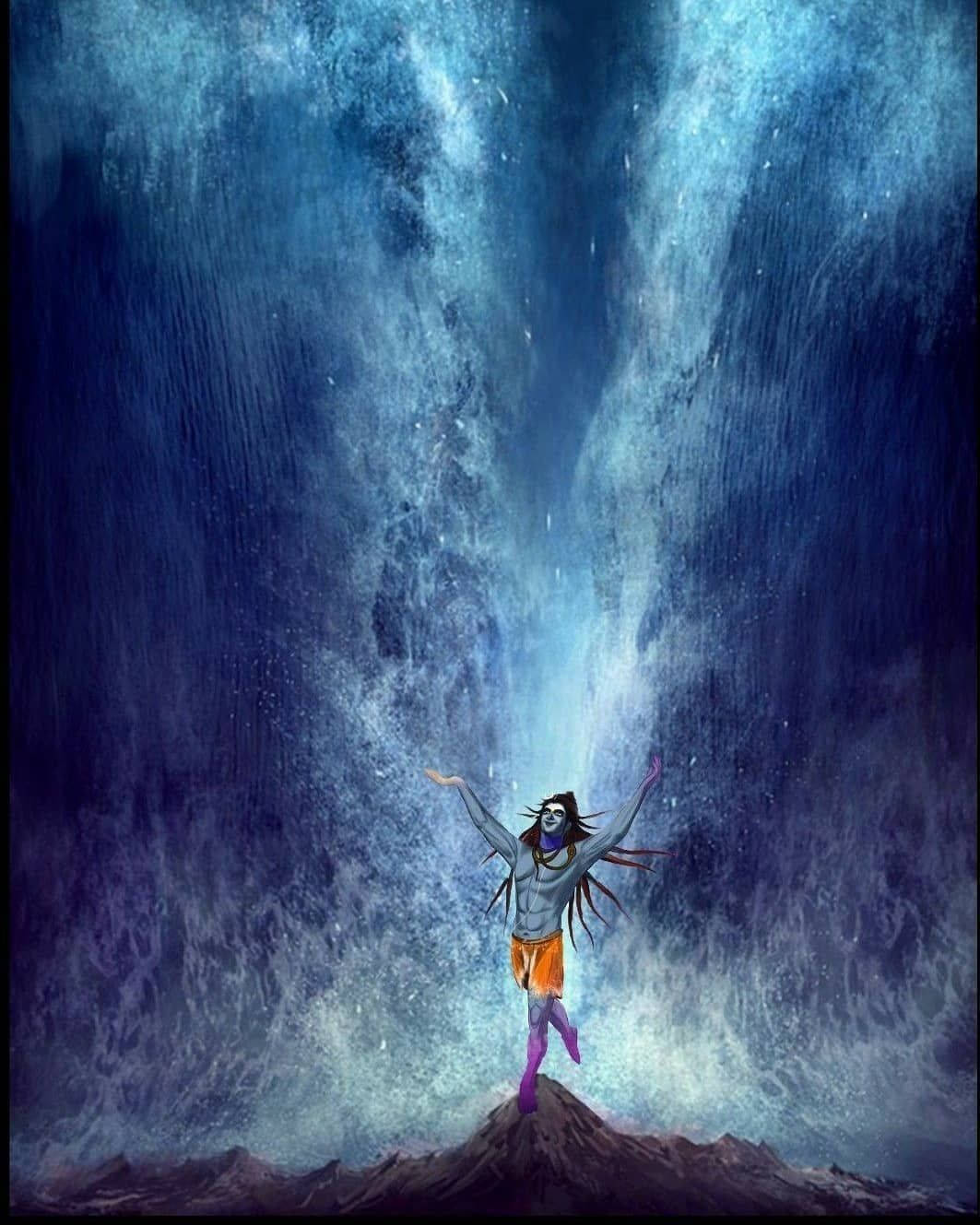 Shiv Tandav, blue-skinned figure, mountain peak, HD Phone Wallpaper