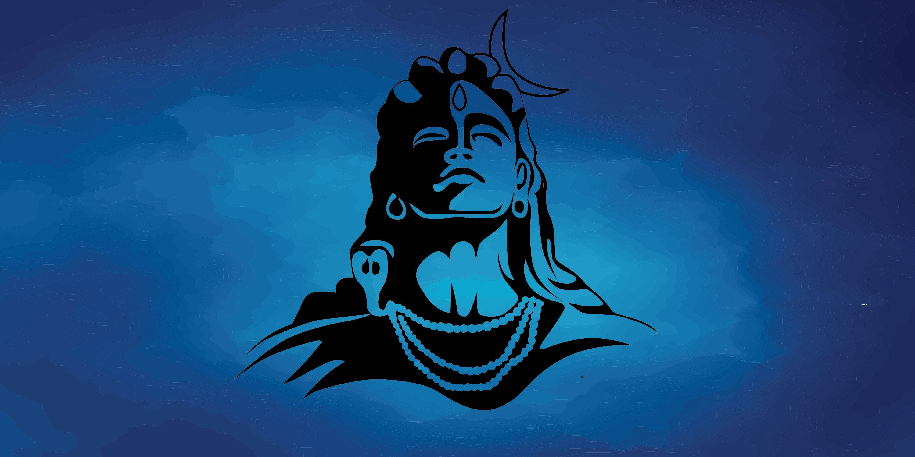 Shiv Tandav, crescent moon, glowing blue gradient background, 2K Desktop Wallpaper