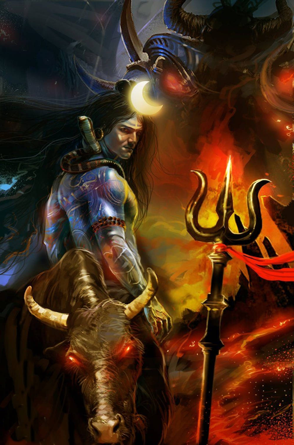 Shiv Tandav, bull, trident, HD Phone Wallpaper