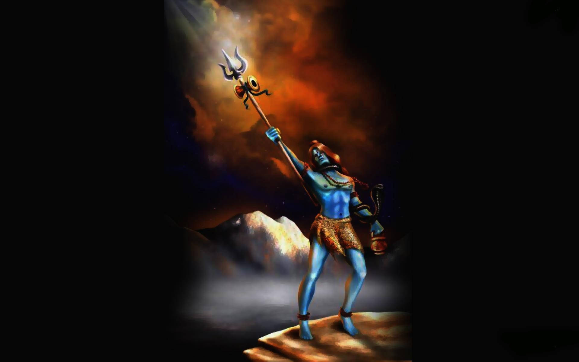 Shiva Black, trident, blue-skinned deity, Full HD Desktop Wallpaper
