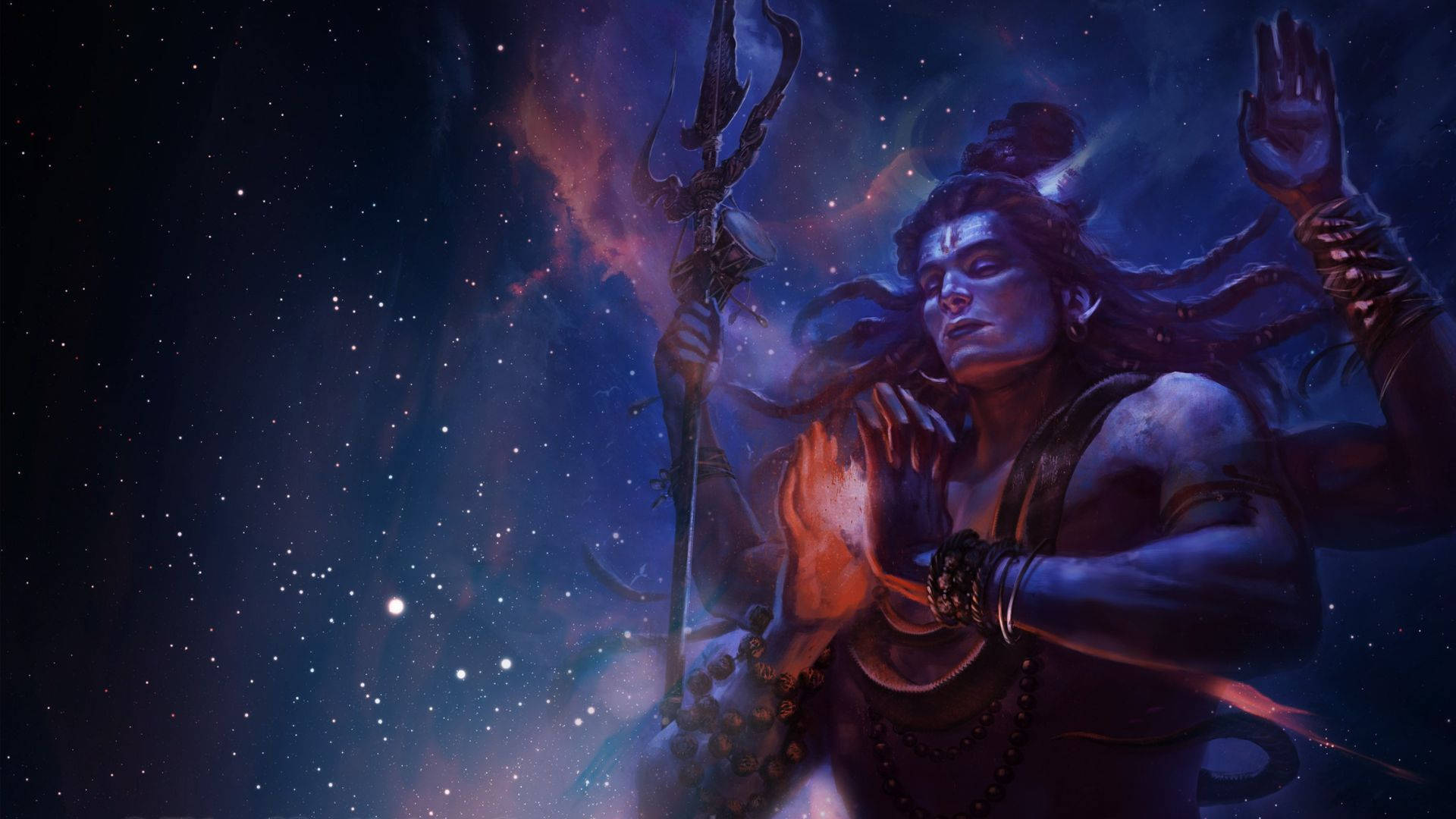 Shiva Black, blue-skinned deity, trident, Full HD Desktop Wallpaper