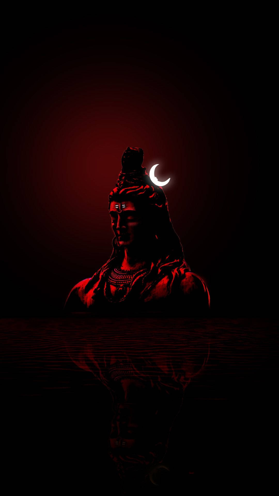 Shiva Black, monochromatic red statue, crescent moon crown, Full HD Phone Wallpaper