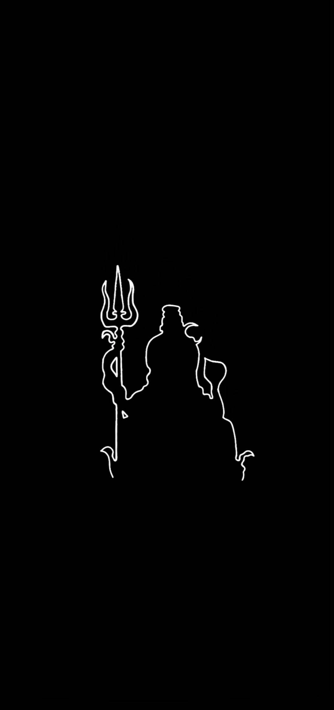 Shiva Black, trident, white line drawing, Full HD Phone Wallpaper