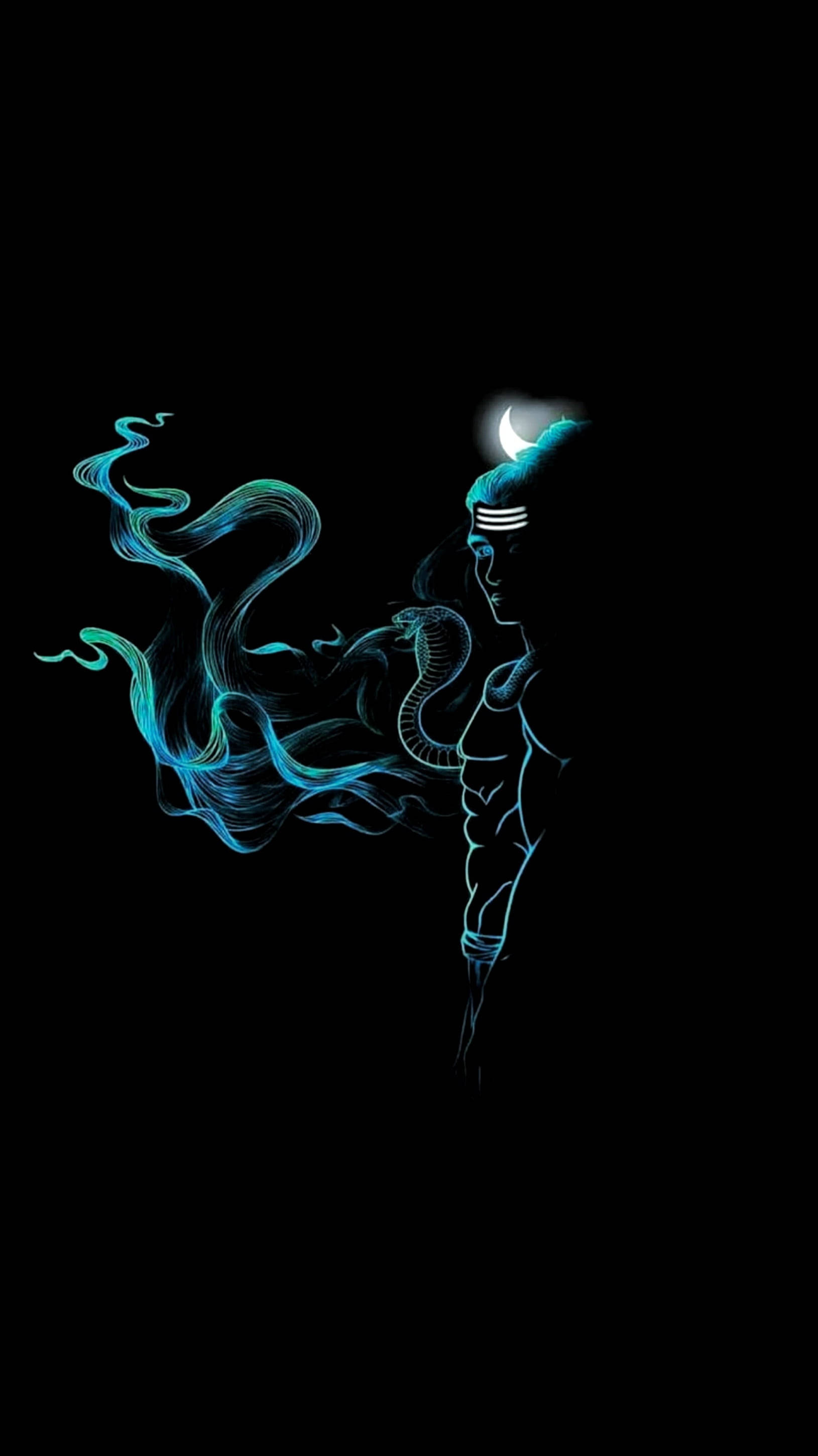 Shiva Black, hooded figure, crescent moon crown, 2K Phone Wallpaper