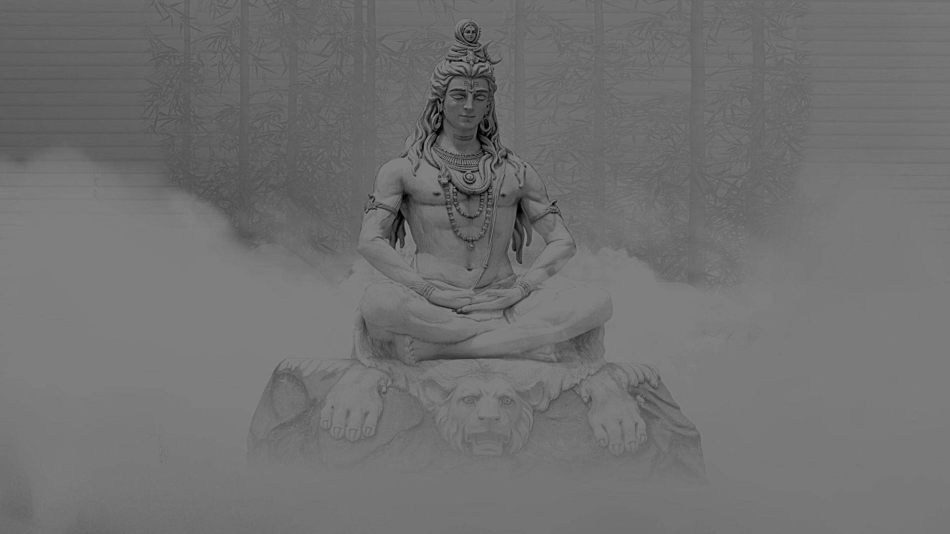 Dark Shiva, monochrome statue, meditating deity, Full HD Desktop Wallpaper