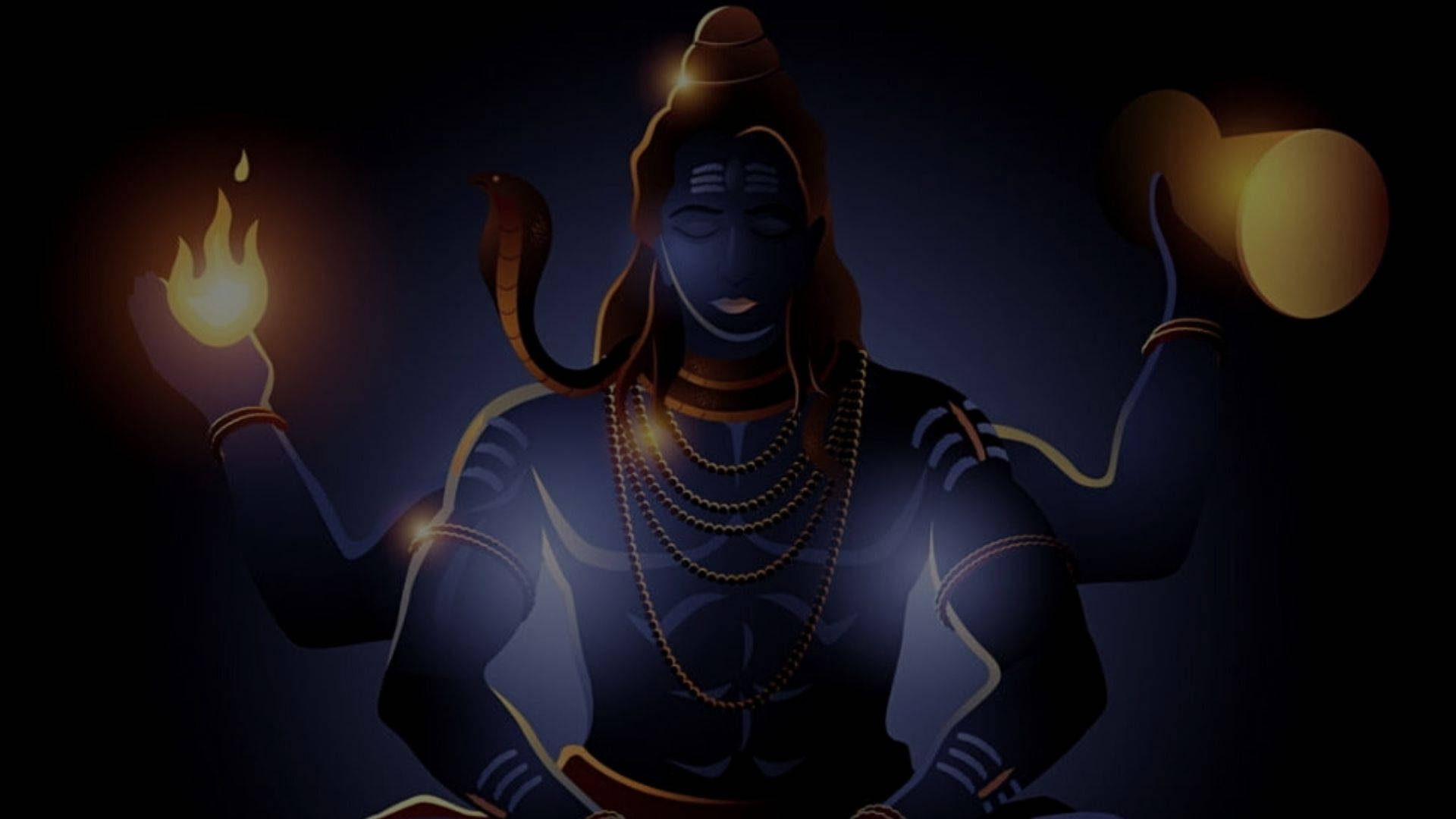 Dark Shiva, cobra on his head, flame, Full HD Desktop Wallpaper