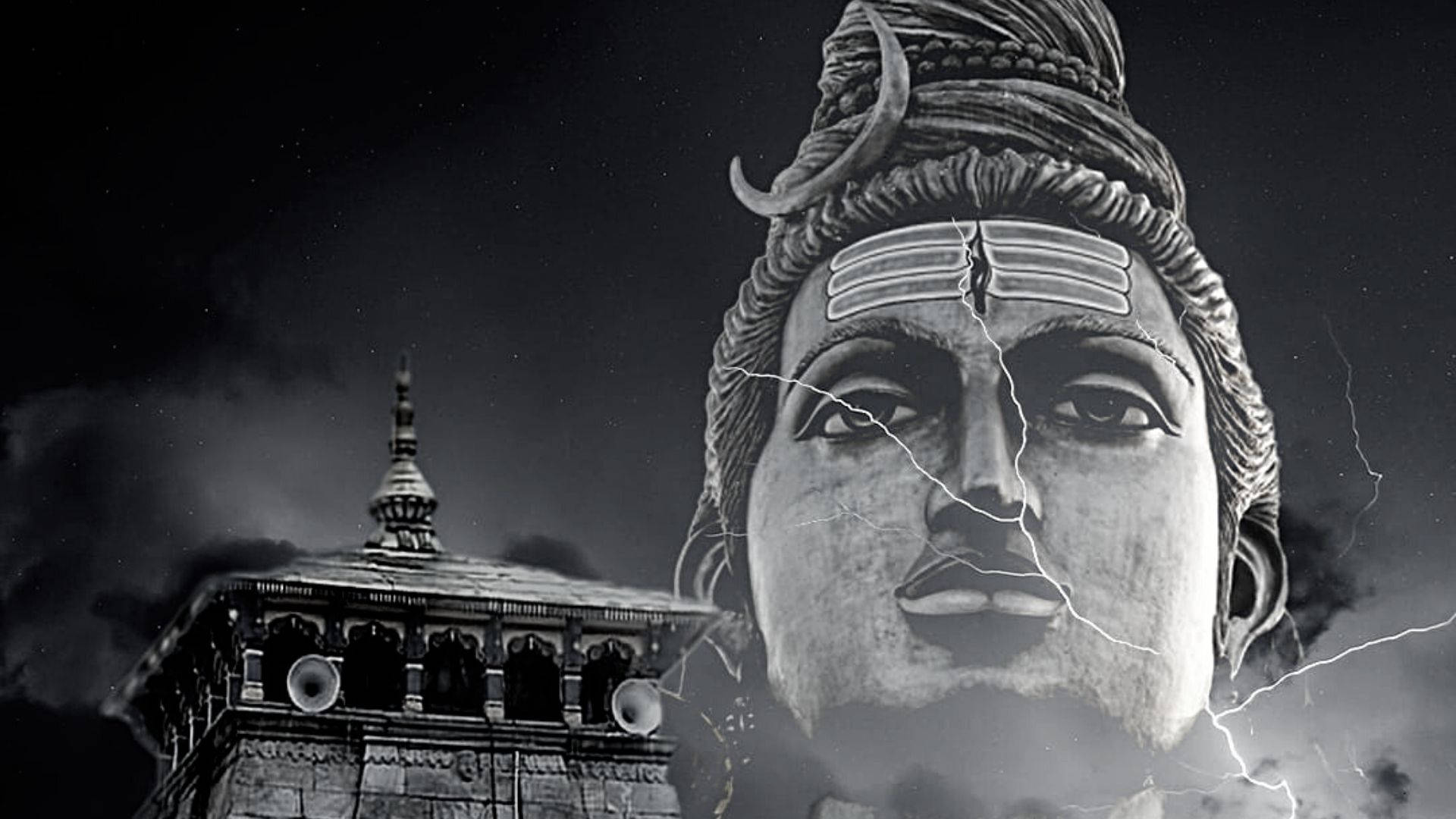 Shiva, cracked stone statue, crescent moon hair, Full HD Desktop Wallpaper