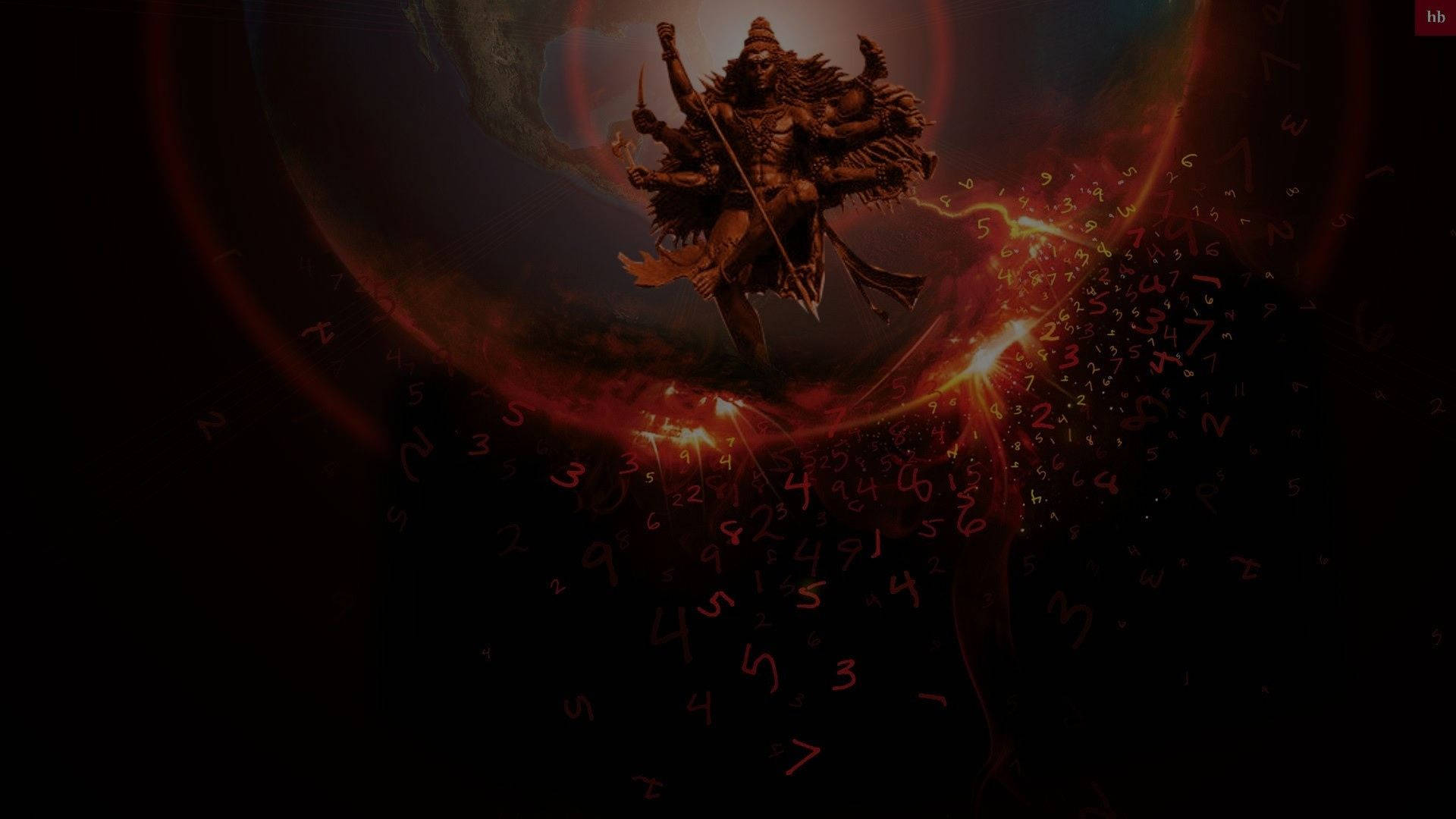 Dark Shiva, cosmic vortex, floating numbers, Full HD Desktop Wallpaper