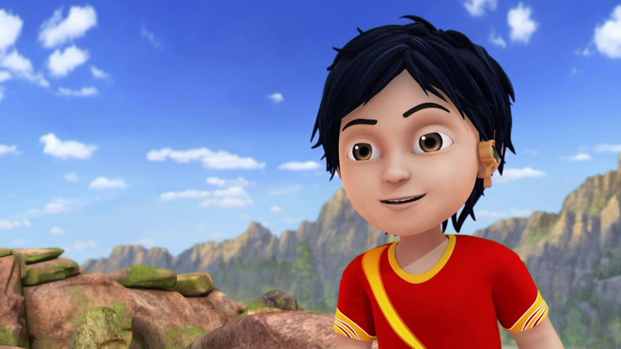 Shiva Cartoon, red shirt, rocky mountains, HD Desktop Wallpaper