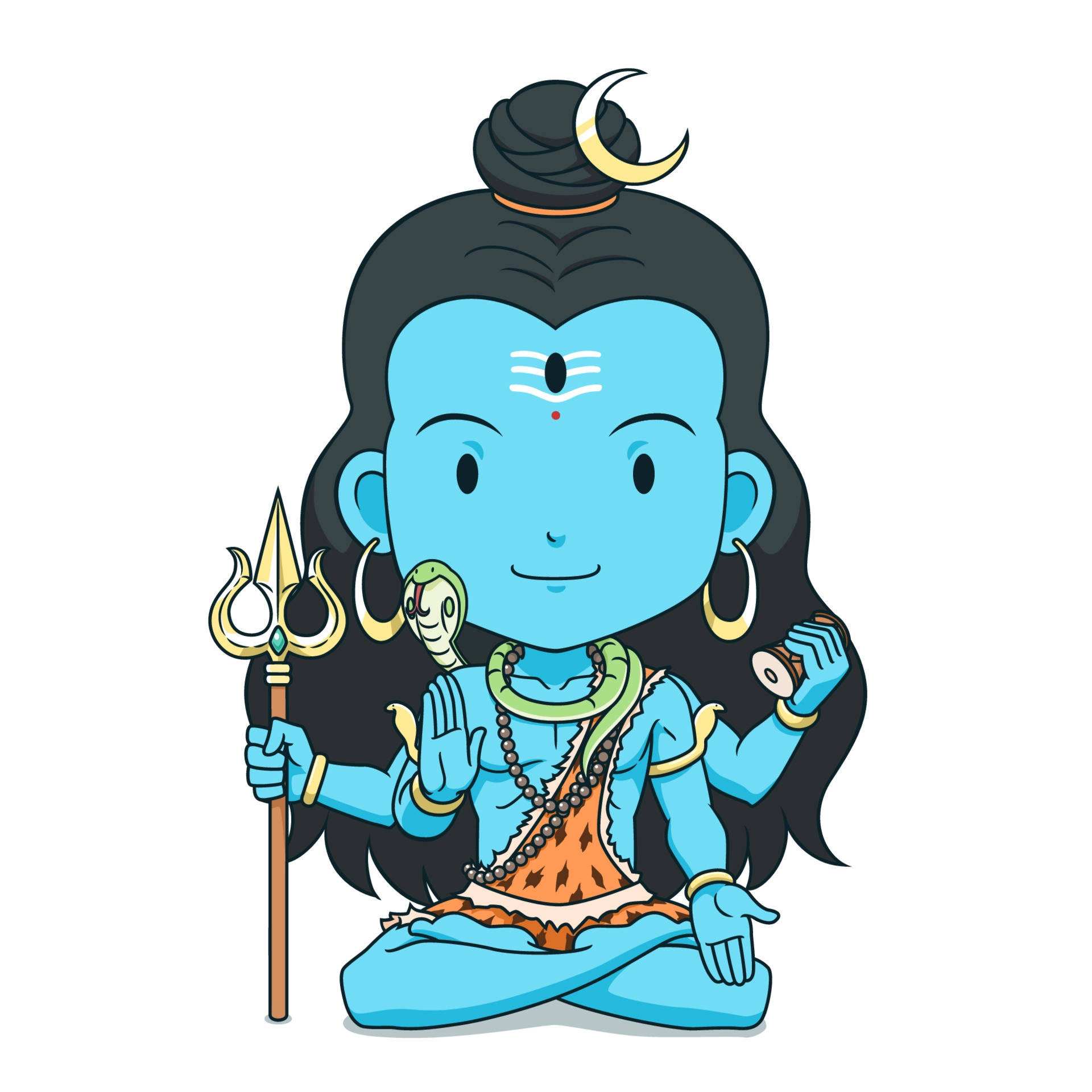 Shiva, blue-skinned, crescent moon, Full HD Desktop Wallpaper