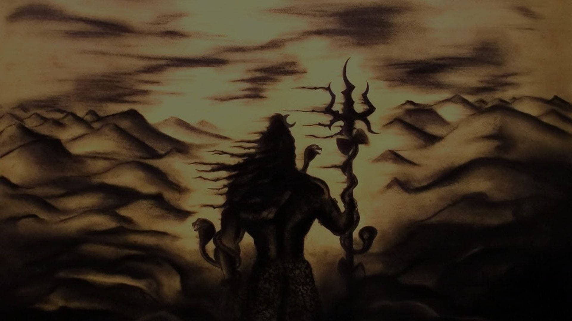 Shiva, horned deity, trident, Full HD Desktop Wallpaper