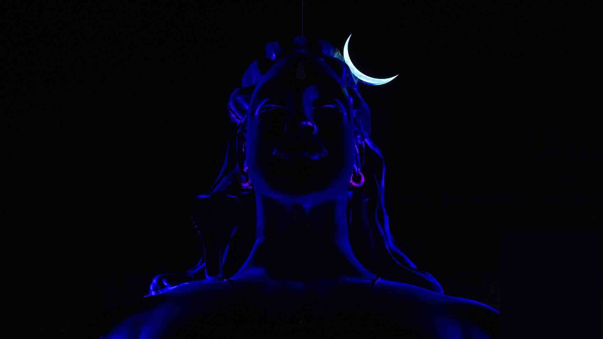 Dark Shiva, blue silhouette, glowing blue statue, Full HD Desktop Wallpaper