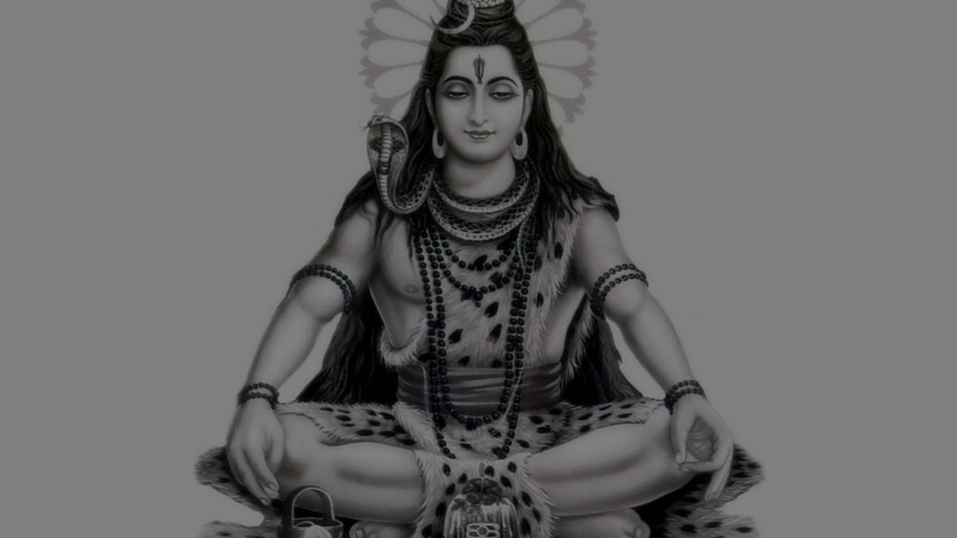 Shiva, lion skin, black and white illustration, Full HD Desktop Wallpaper