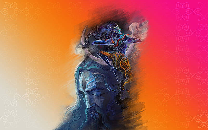 Shiva, blue-skinned deity, closed eyes, SD Desktop Wallpaper