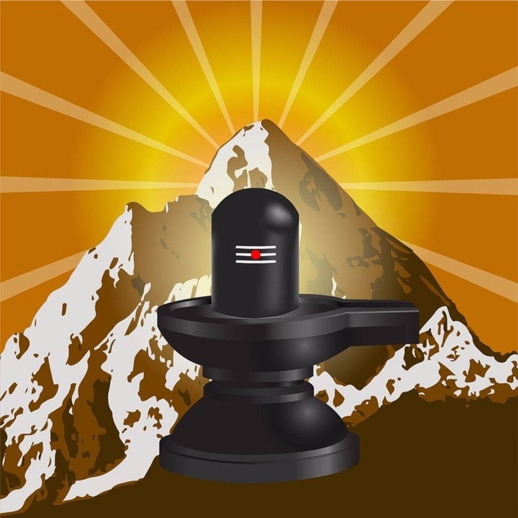 Shiva Lingam, snow-capped mountain, golden sunbeams, SD Desktop Wallpaper