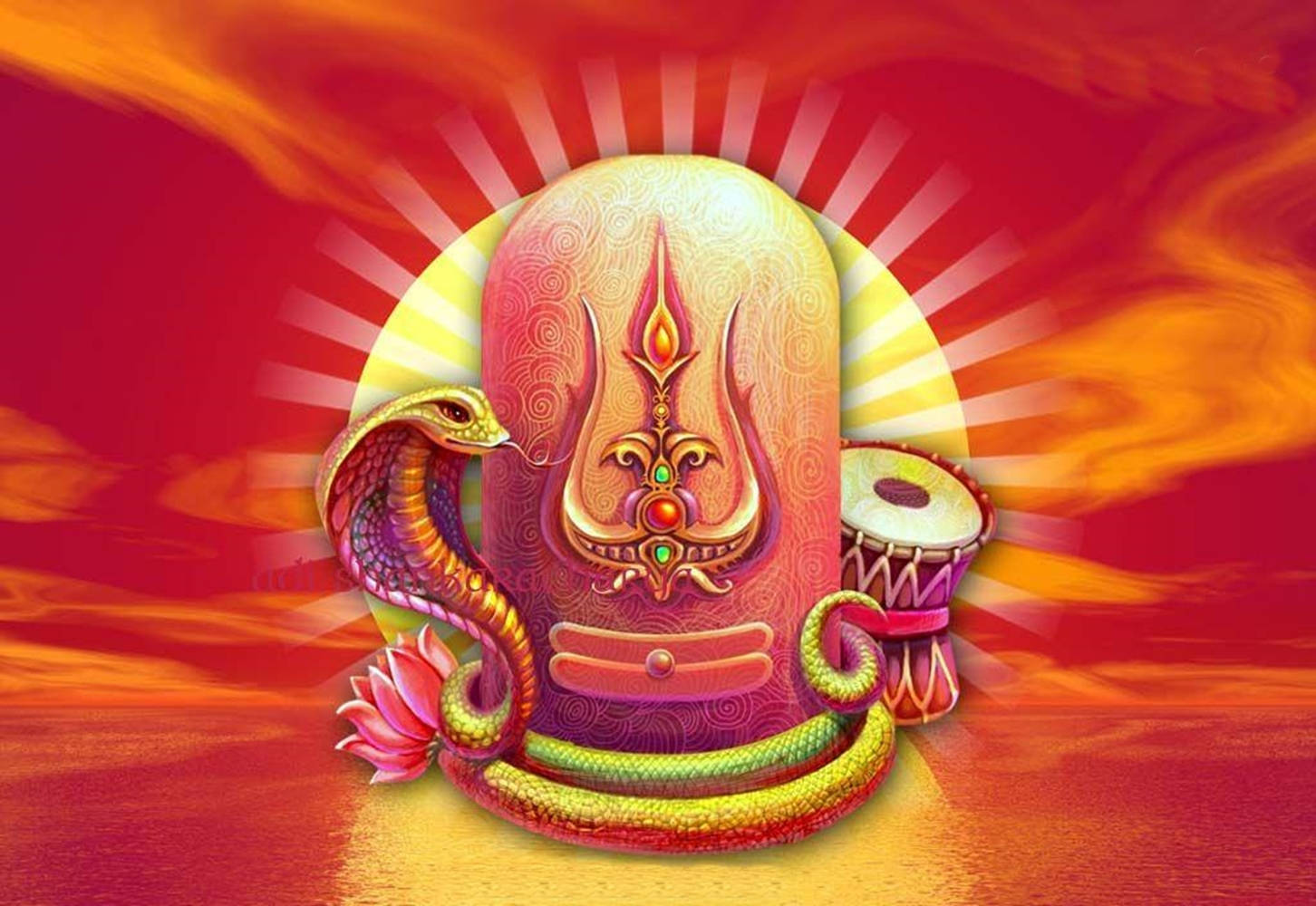 Red Digital Shiva Lingam, golden hand symbol, coiled serpent, HD Desktop Wallpaper