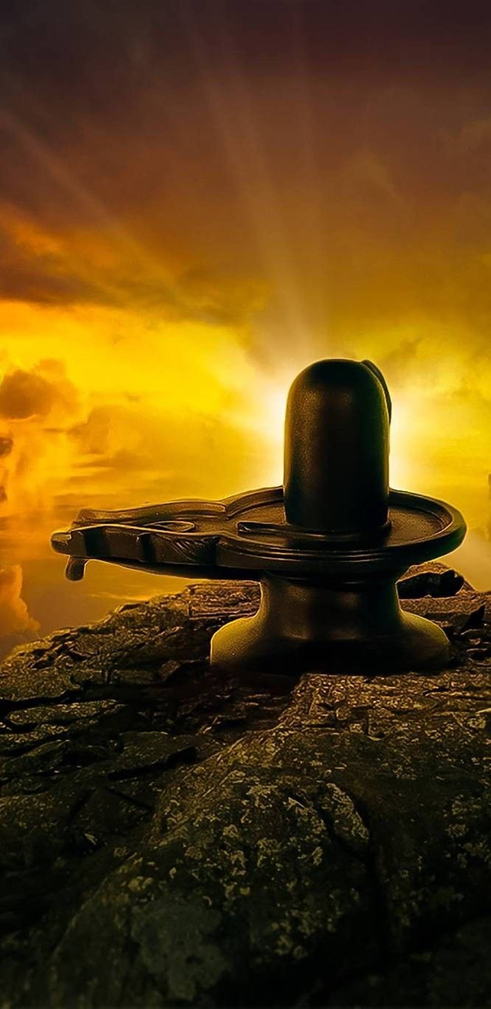 Shiva Lingam, dark stone, divine light, Full HD Phone Wallpaper