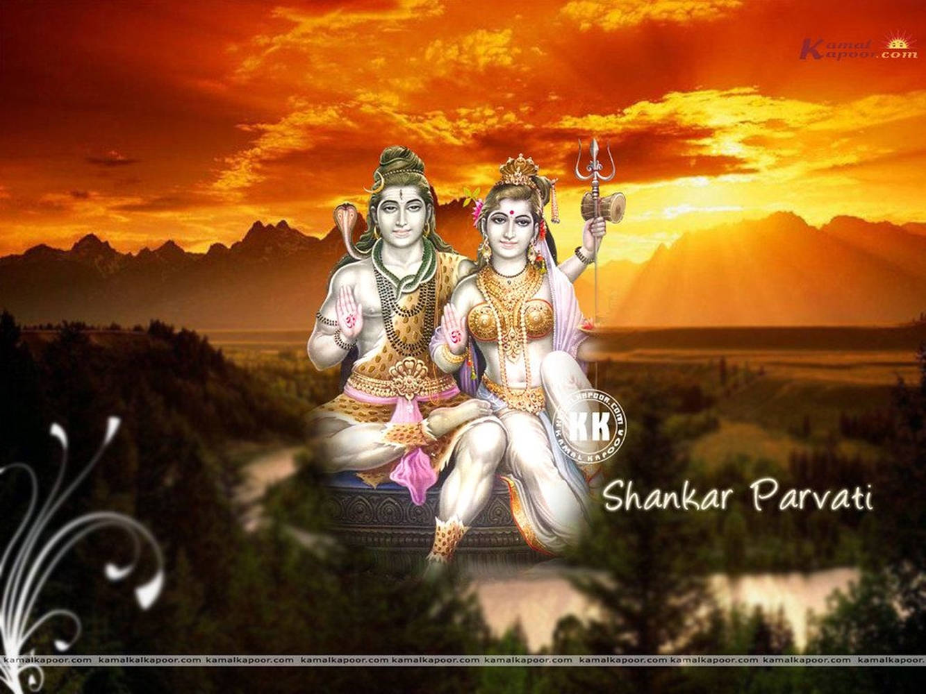 Shiva, Parvati, orange sunset, HD Desktop Wallpaper