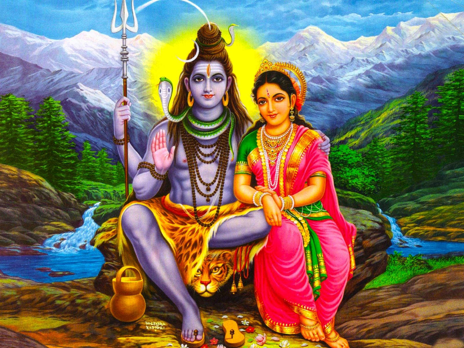 Shiva, Parvati, tiger, HD Desktop Wallpaper