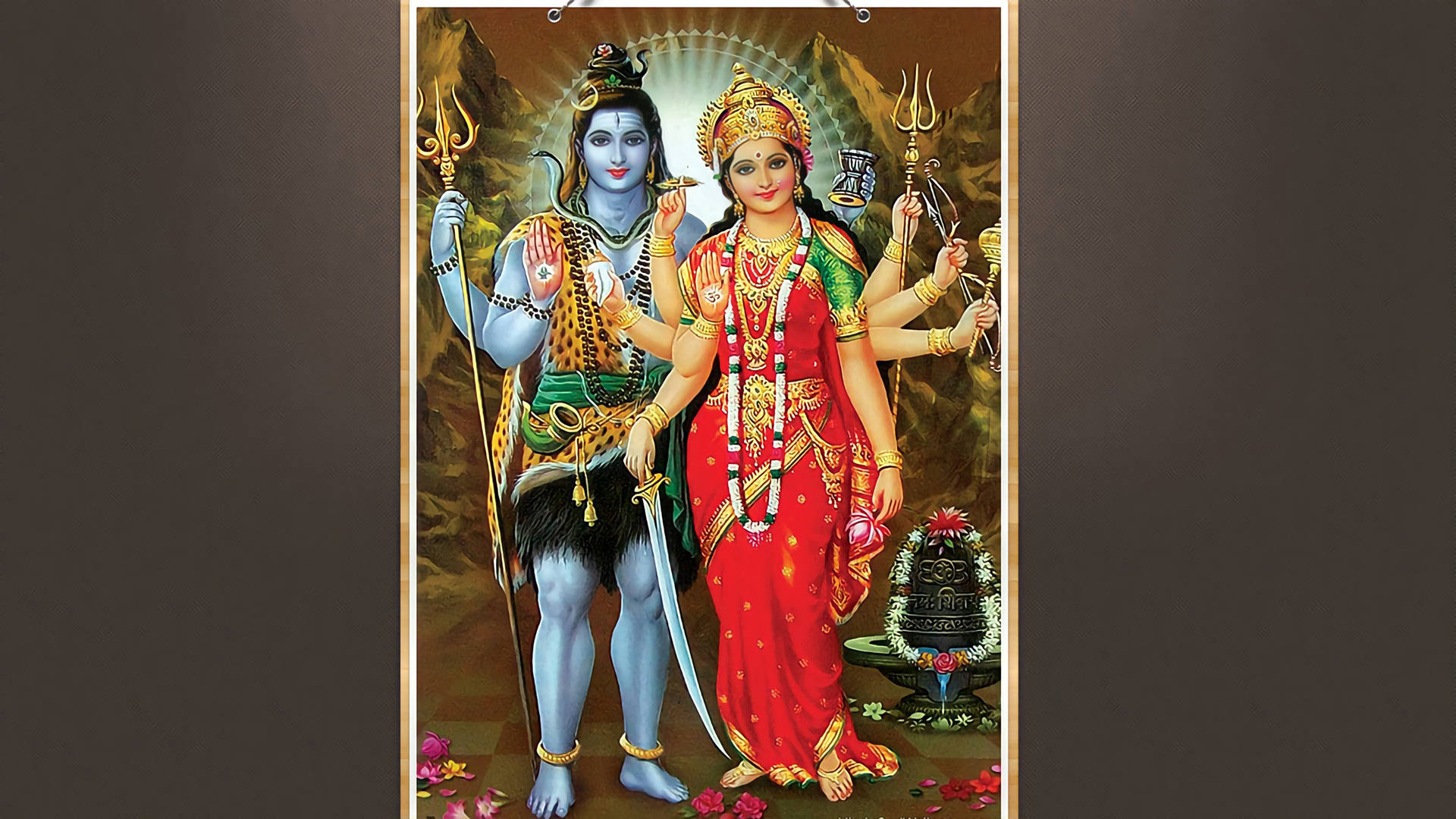 Shiva, Parvati, mountainous backdrop, Full HD Desktop Wallpaper