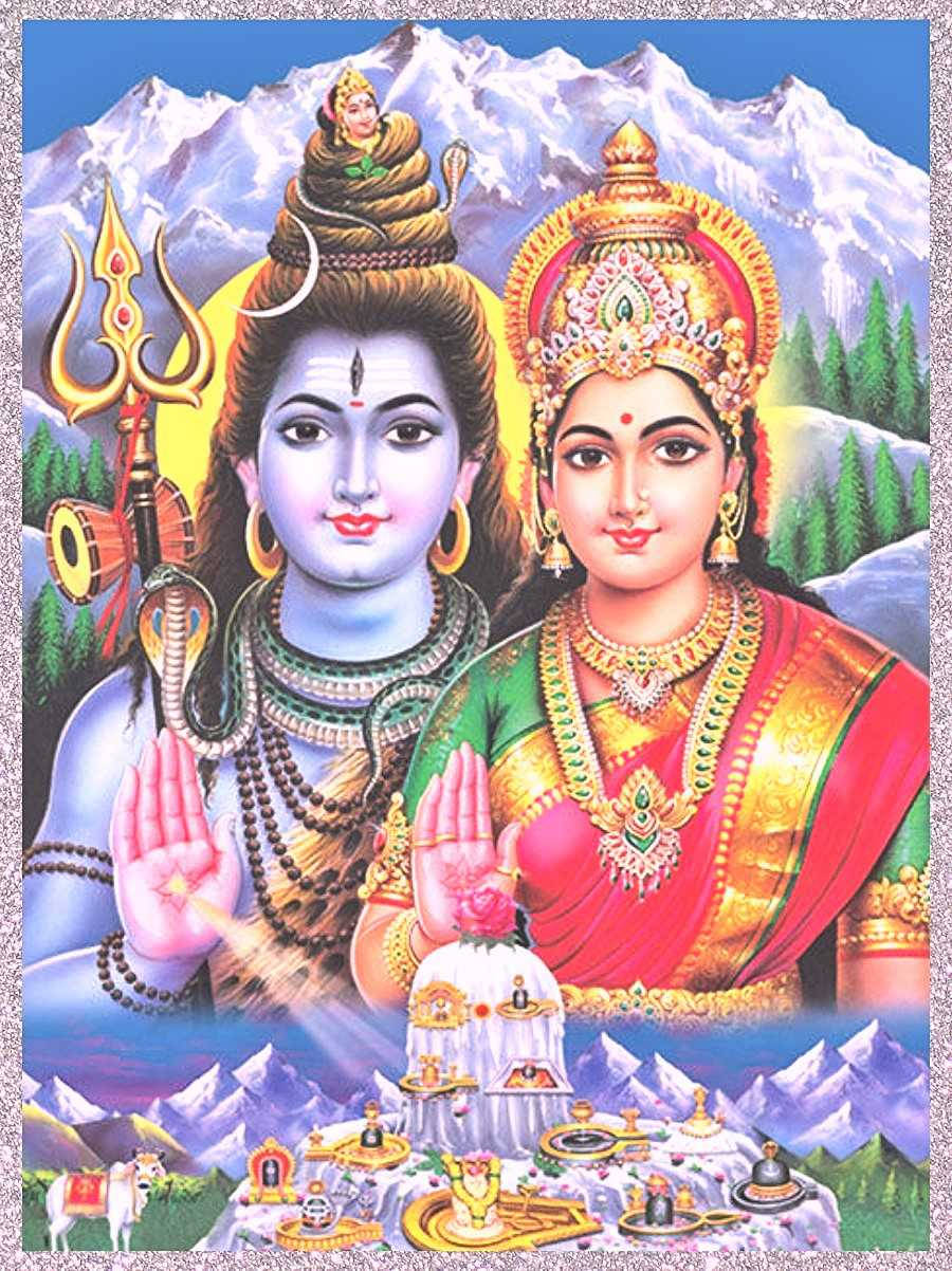 Shiva, Parvati, snowy mountains, SD Phone Wallpaper